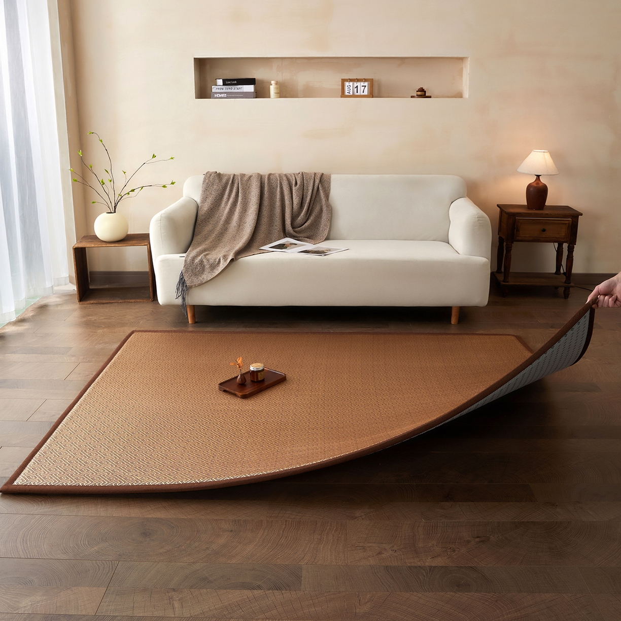 91家纺网 家纺一手货源 找家纺 航途席业 2026新款冰丝凉席地垫 回字冰藤