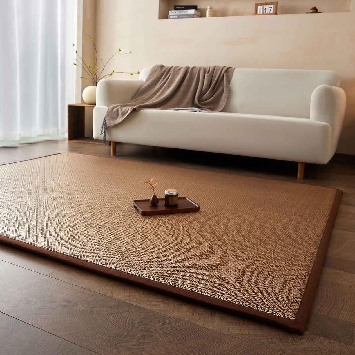 91家纺网 家纺一手货源 找家纺 航途席业 2026新款冰丝凉席地垫 回字冰藤