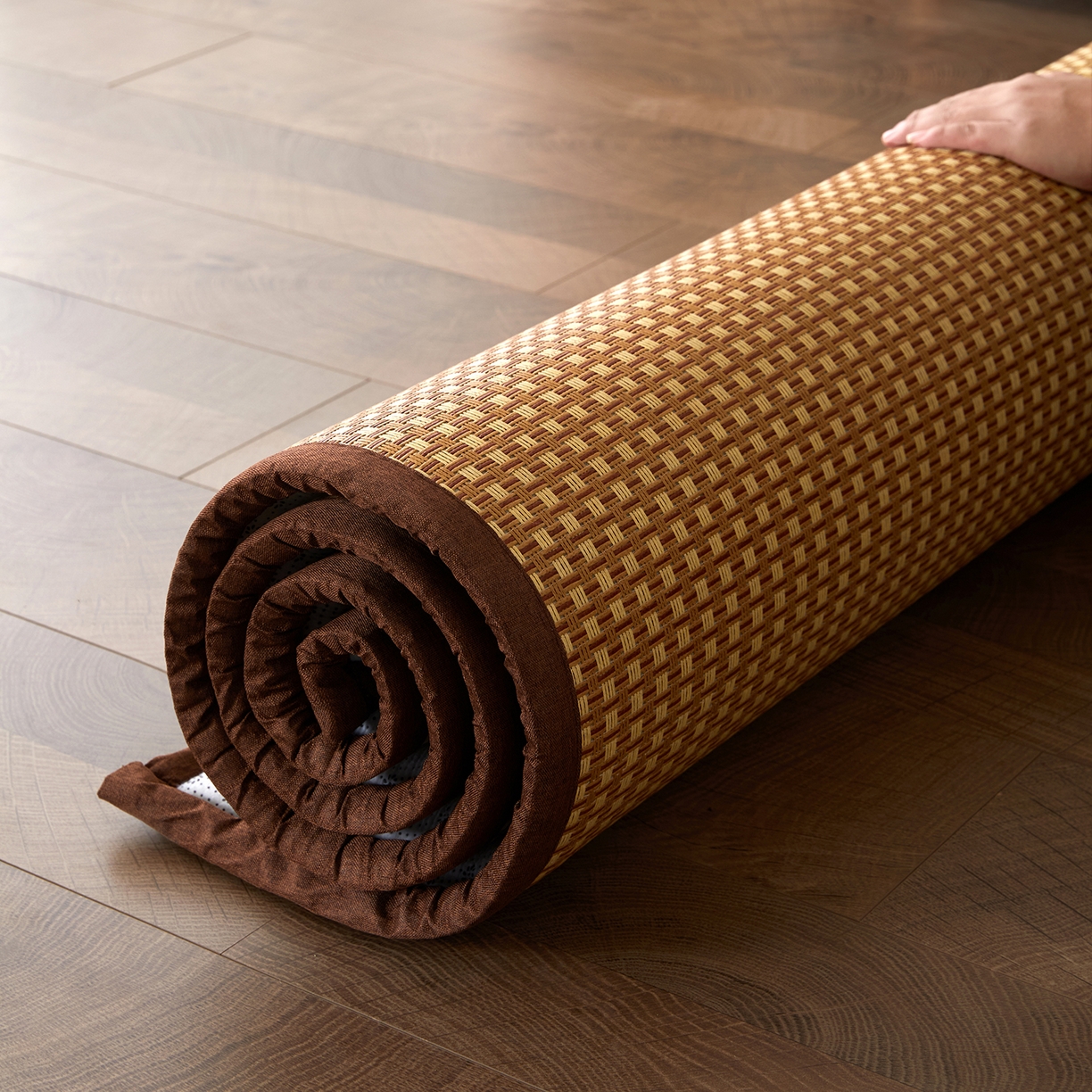 91家纺网 家纺一手货源 找家纺 航途席业 2026新款冰丝凉席地垫 白玉藤