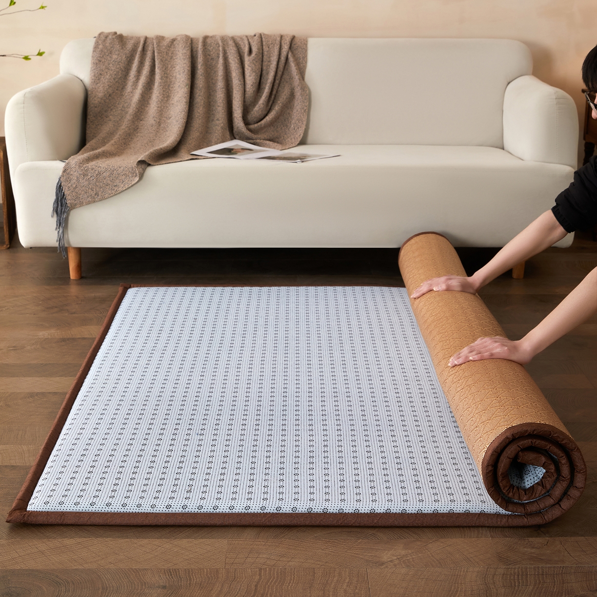 91家纺网 家纺一手货源 找家纺 航途席业 2026新款冰丝凉席地垫 三角冰藤