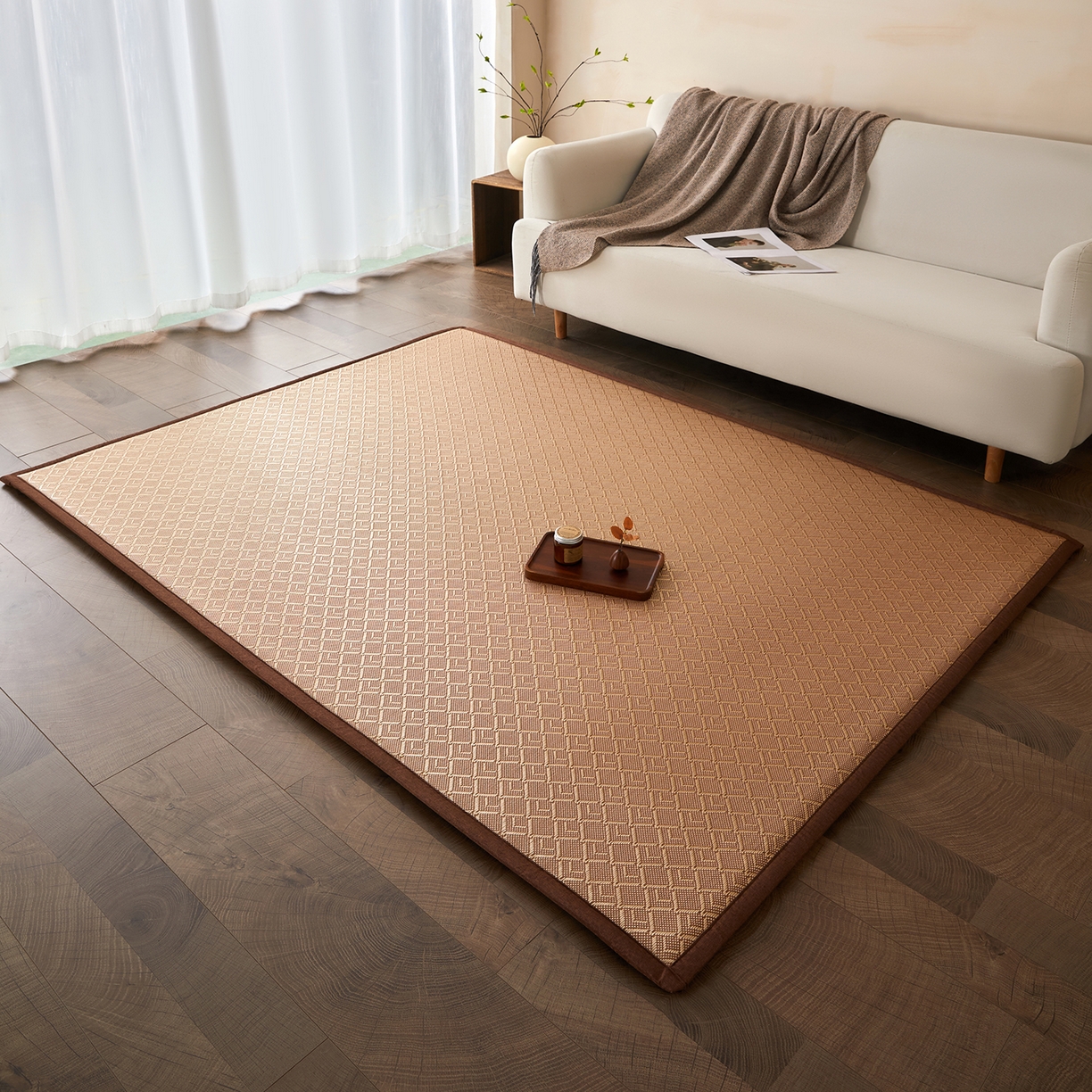 91家纺网 家纺一手货源 找家纺 航途席业 2026新款冰丝凉席地垫 三角冰藤