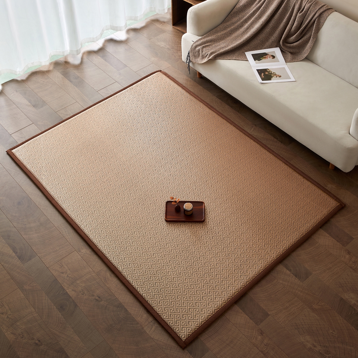 91家纺网 家纺一手货源 找家纺 航途席业 2026新款冰丝凉席地垫 回字冰藤