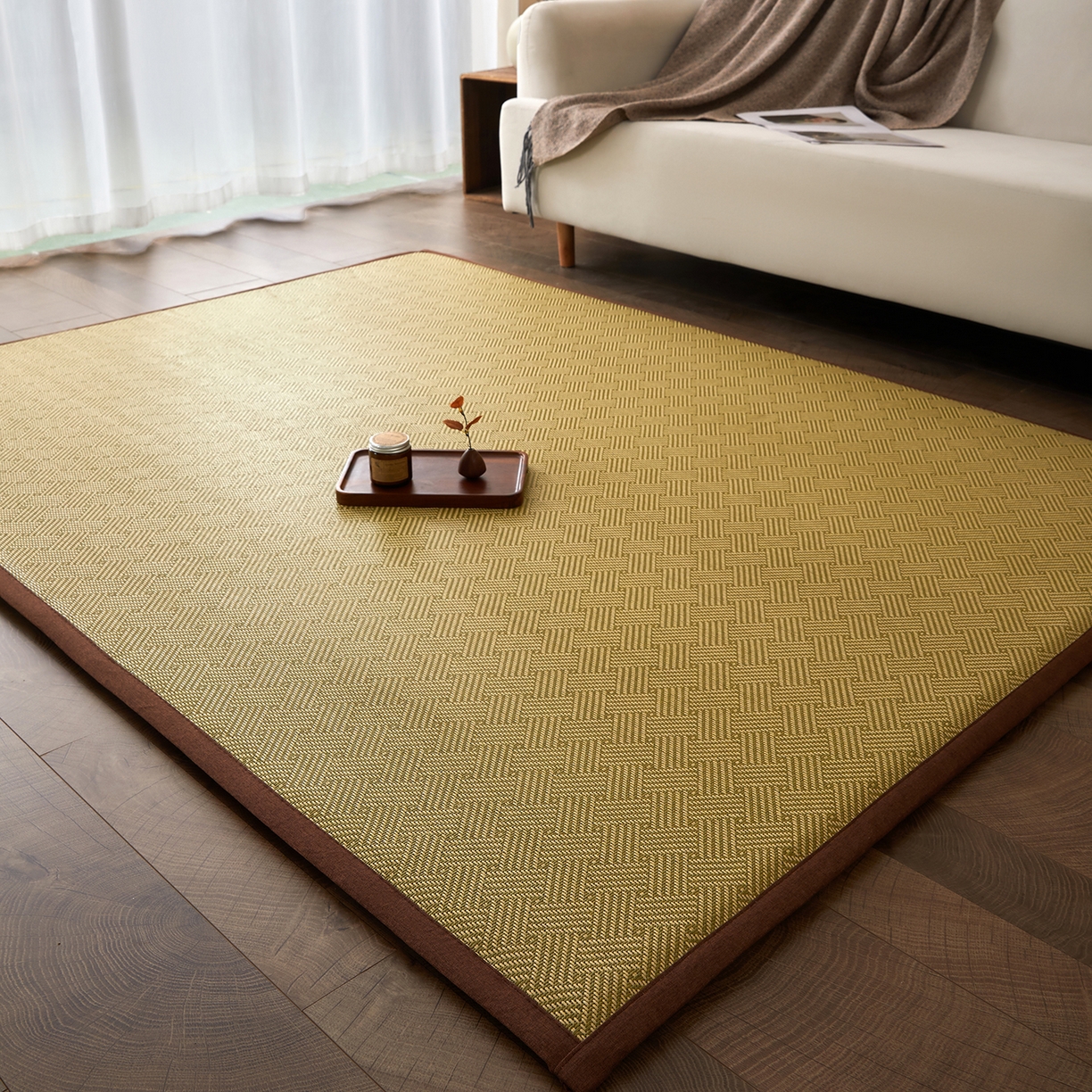 91家纺网 家纺一手货源 找家纺 航途席业 2026新款冰丝凉席地垫 绿饼干