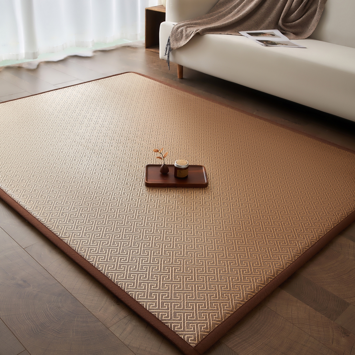 91家纺网 家纺一手货源 找家纺 航途席业 2026新款冰丝凉席地垫 回字冰藤