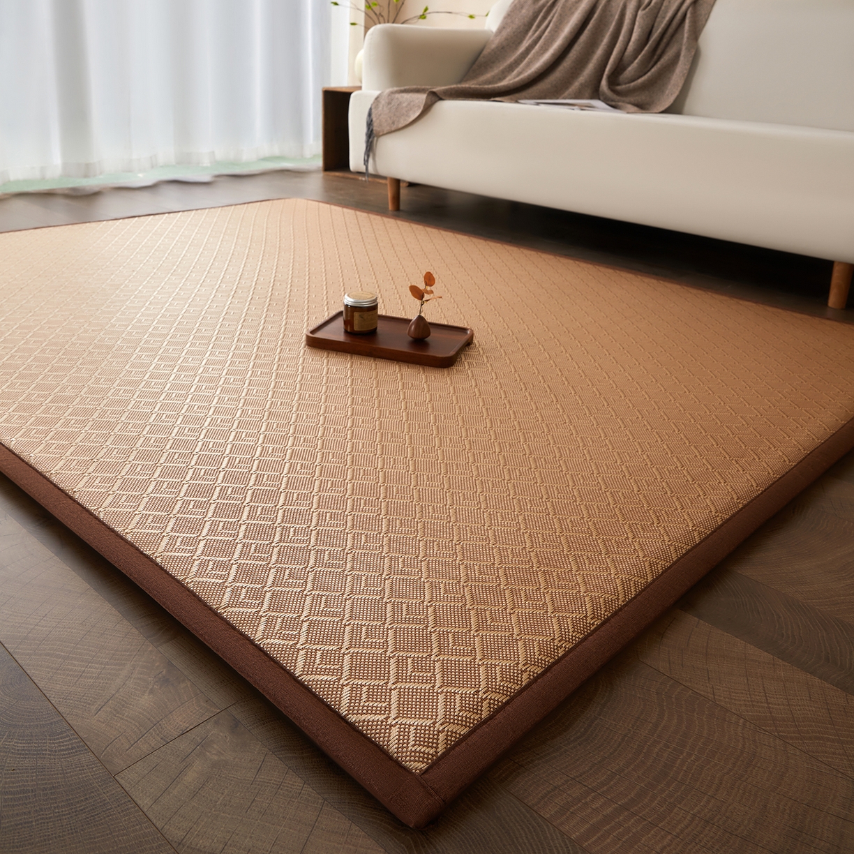 91家纺网 家纺一手货源 找家纺 航途席业 2026新款冰丝凉席地垫 三角冰藤