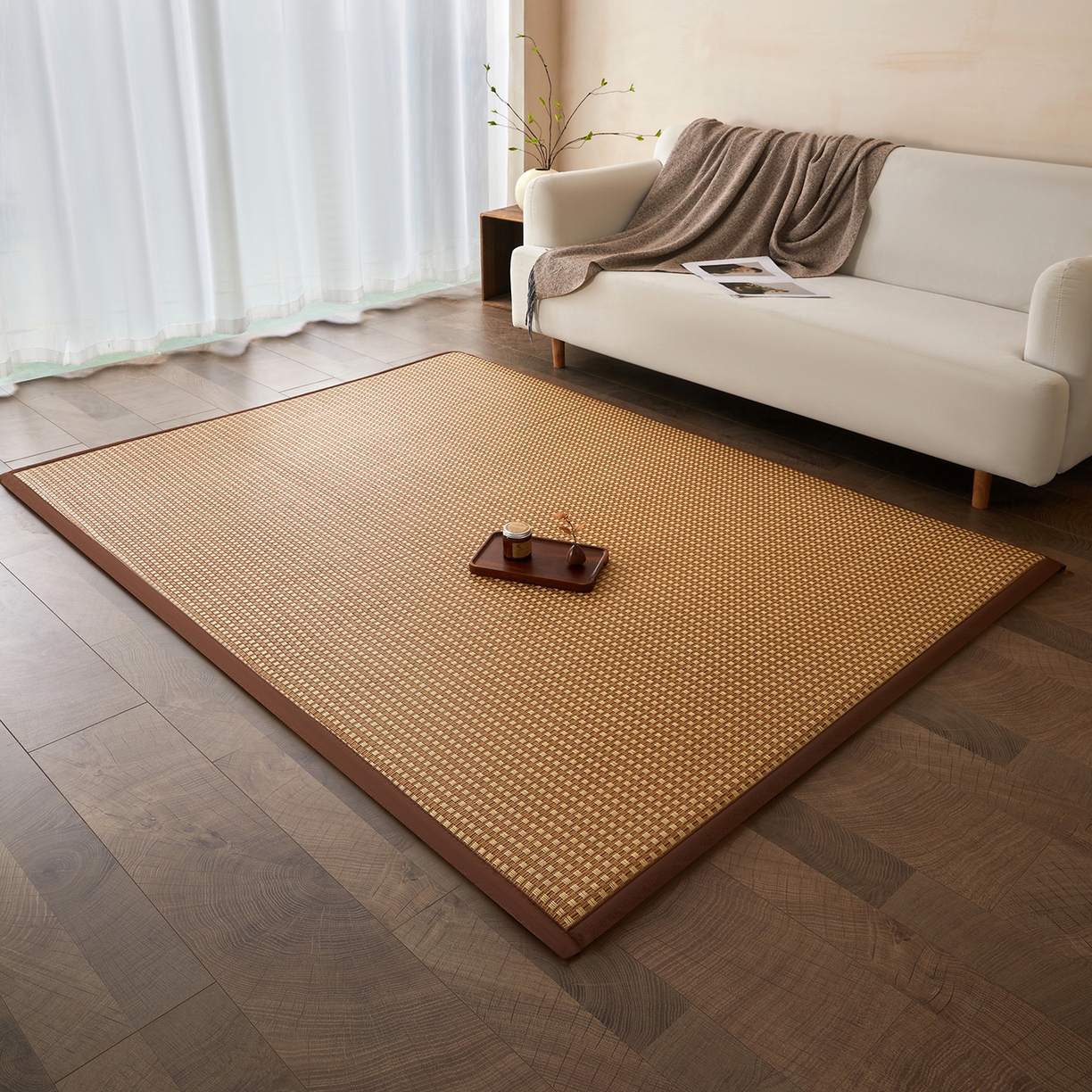 91家纺网 家纺一手货源 找家纺 航途席业 2026新款冰丝凉席地垫 白玉藤