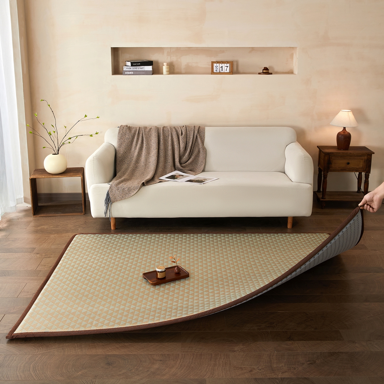 91家纺网 家纺一手货源 找家纺 航途席业 2026新款冰丝凉席地垫 三角绿冰藤