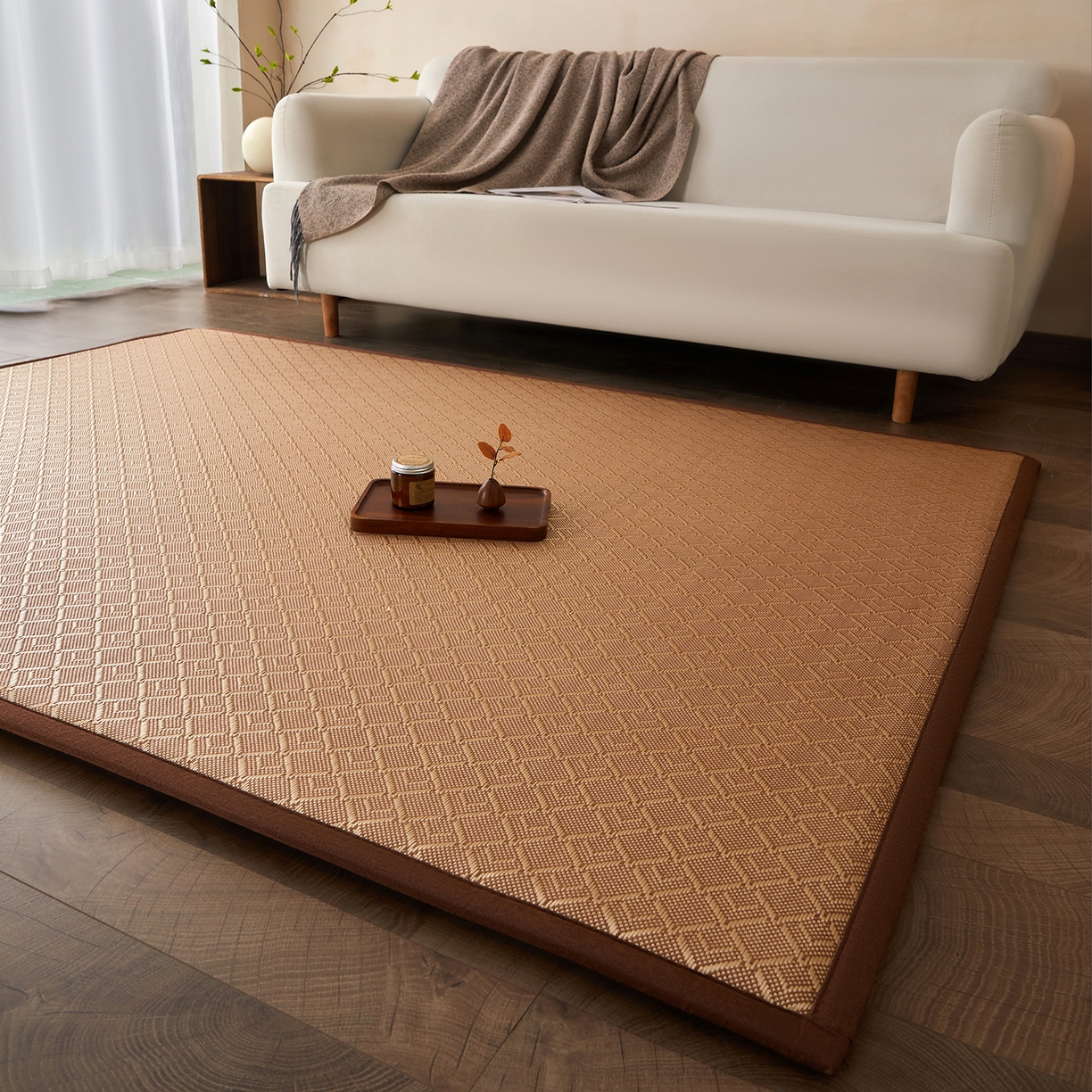 91家纺网 家纺一手货源 找家纺 航途席业 2026新款冰丝凉席地垫 三角冰藤