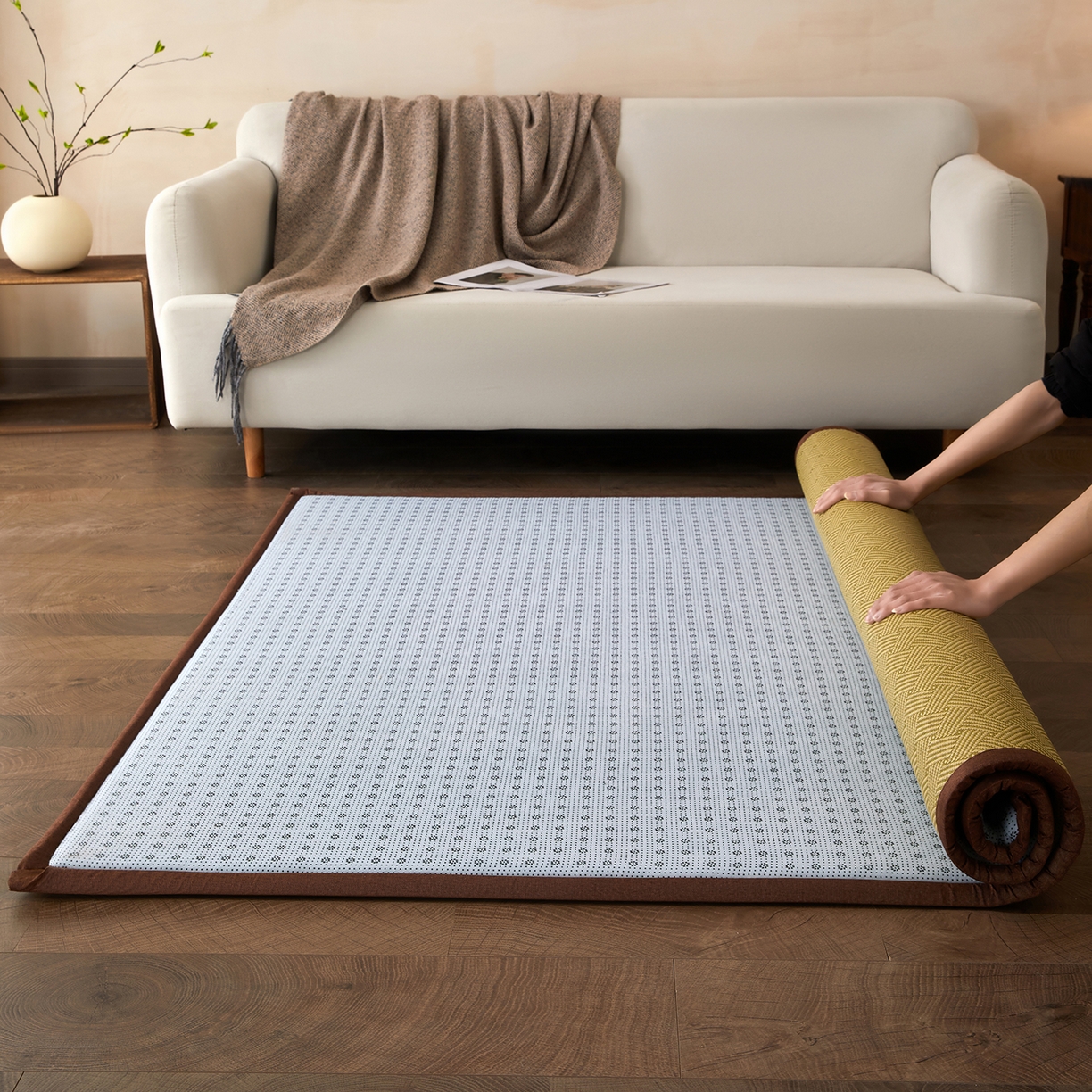 91家纺网 家纺一手货源 找家纺 航途席业 2026新款冰丝凉席地垫 绿饼干