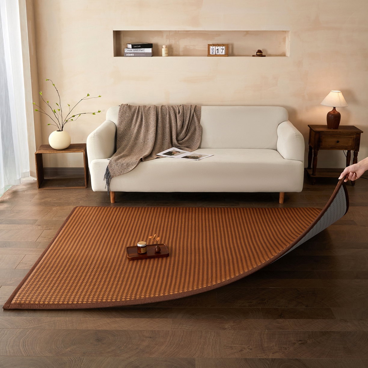 91家纺网 家纺一手货源 找家纺 航途席业 2026新款冰丝凉席地垫 古奢藤