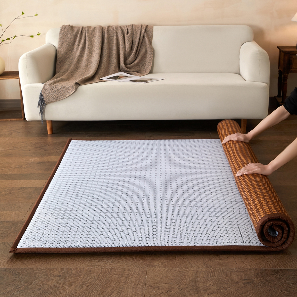 91家纺网 家纺一手货源 找家纺 航途席业 2026新款冰丝凉席地垫 古奢藤