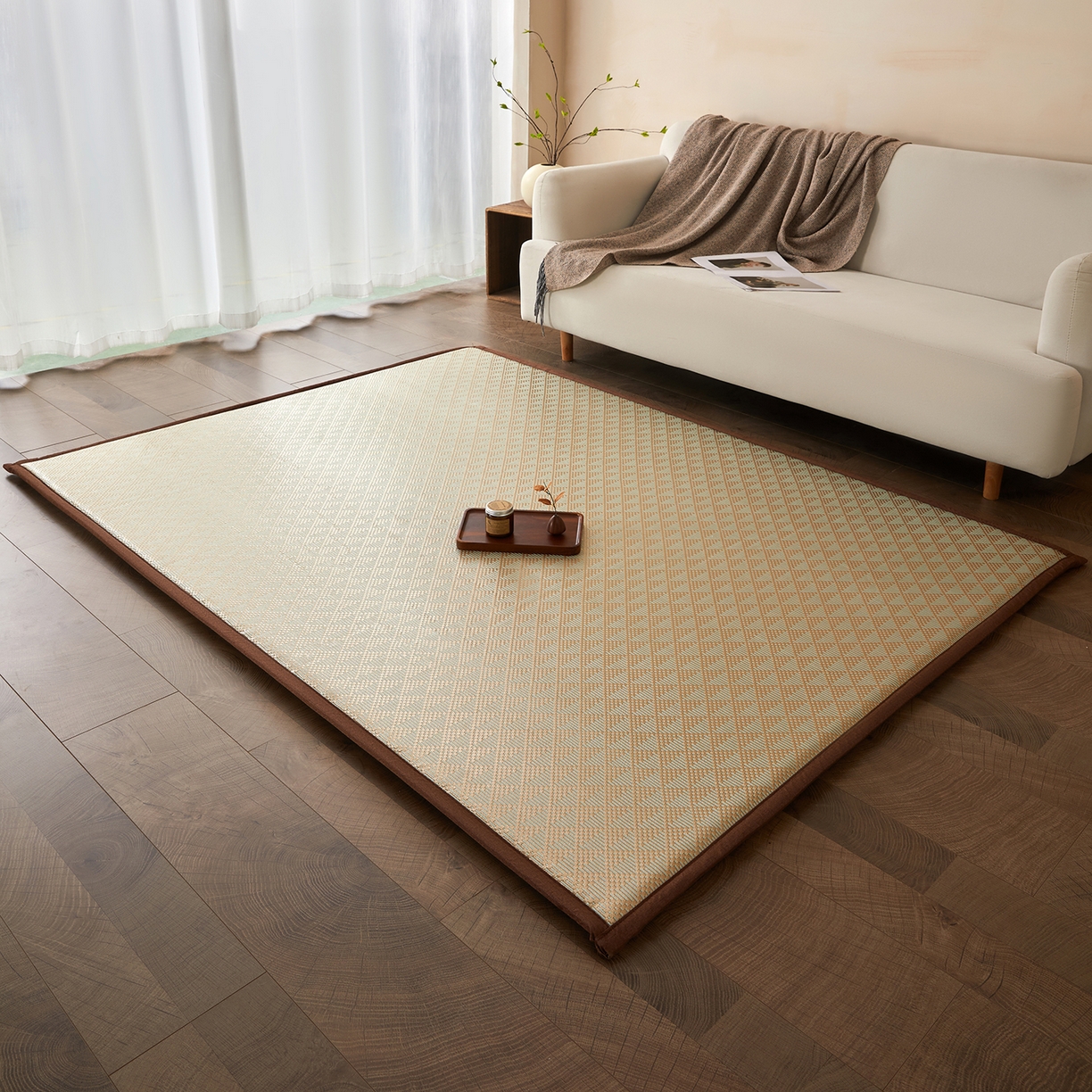 91家纺网 家纺一手货源 找家纺 航途席业 2026新款冰丝凉席地垫 三角绿冰藤