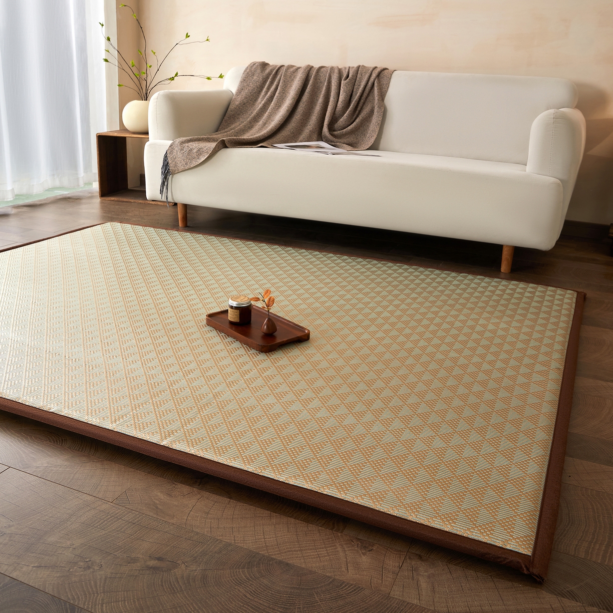 91家纺网 家纺一手货源 找家纺 航途席业 2026新款冰丝凉席地垫 三角绿冰藤