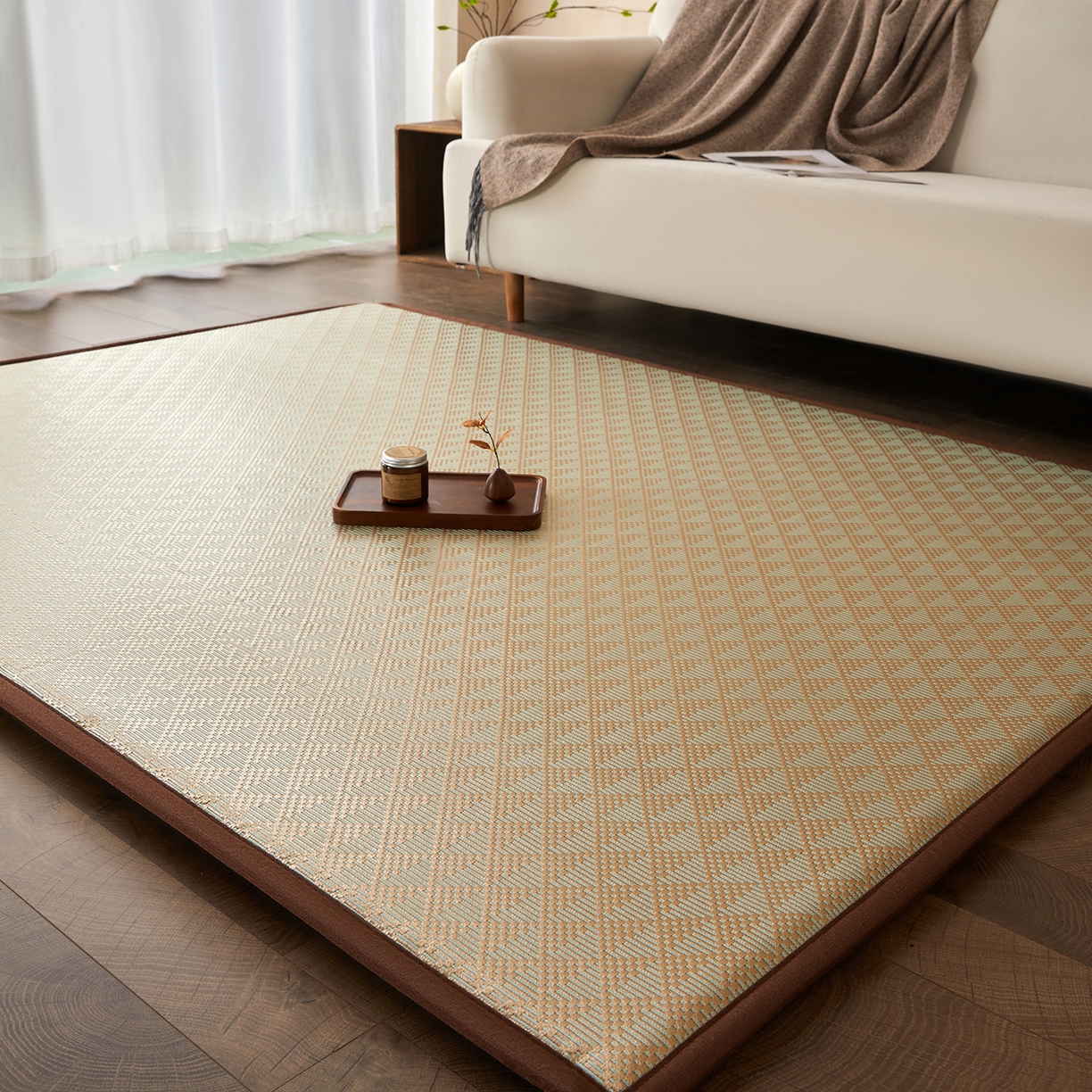 91家纺网 家纺一手货源 找家纺 航途席业 2026新款冰丝凉席地垫 三角绿冰藤