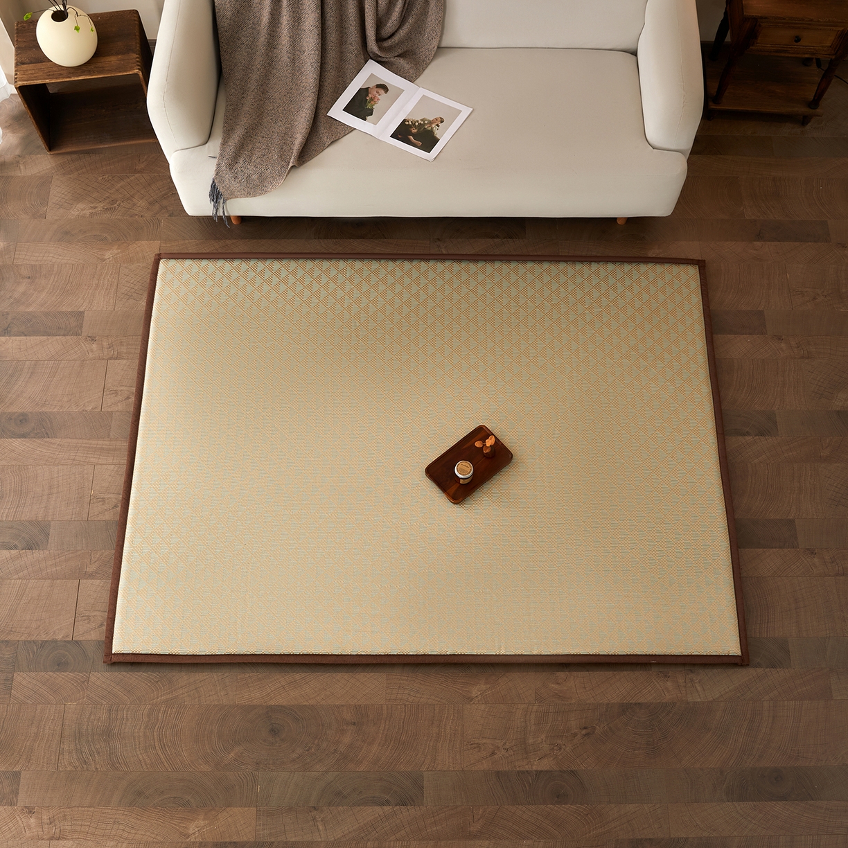 91家纺网 家纺一手货源 找家纺 航途席业 2026新款冰丝凉席地垫 三角绿冰藤