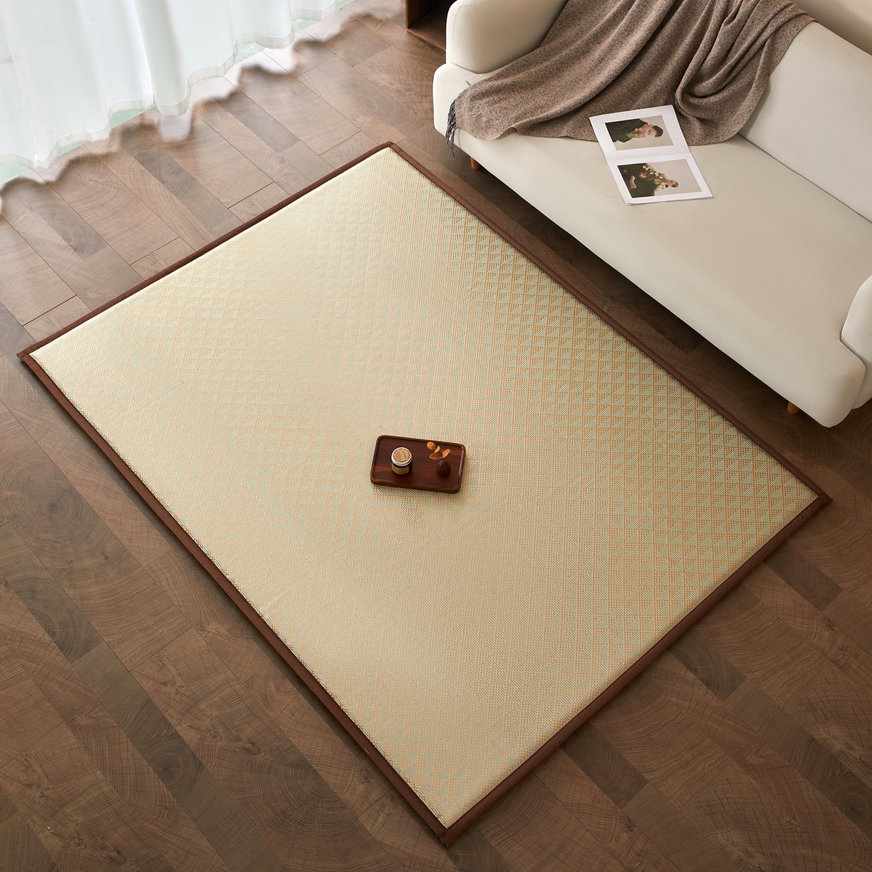 91家纺网 家纺一手货源 找家纺 航途席业 2026新款冰丝凉席地垫 三角绿冰藤