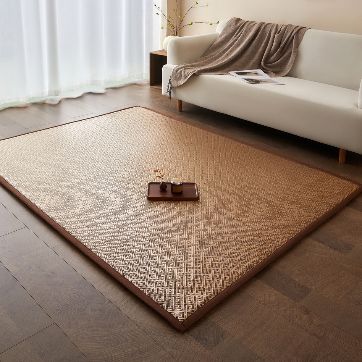 91家纺网 家纺一手货源 找家纺 航途席业 2026新款冰丝凉席地垫 回字冰藤