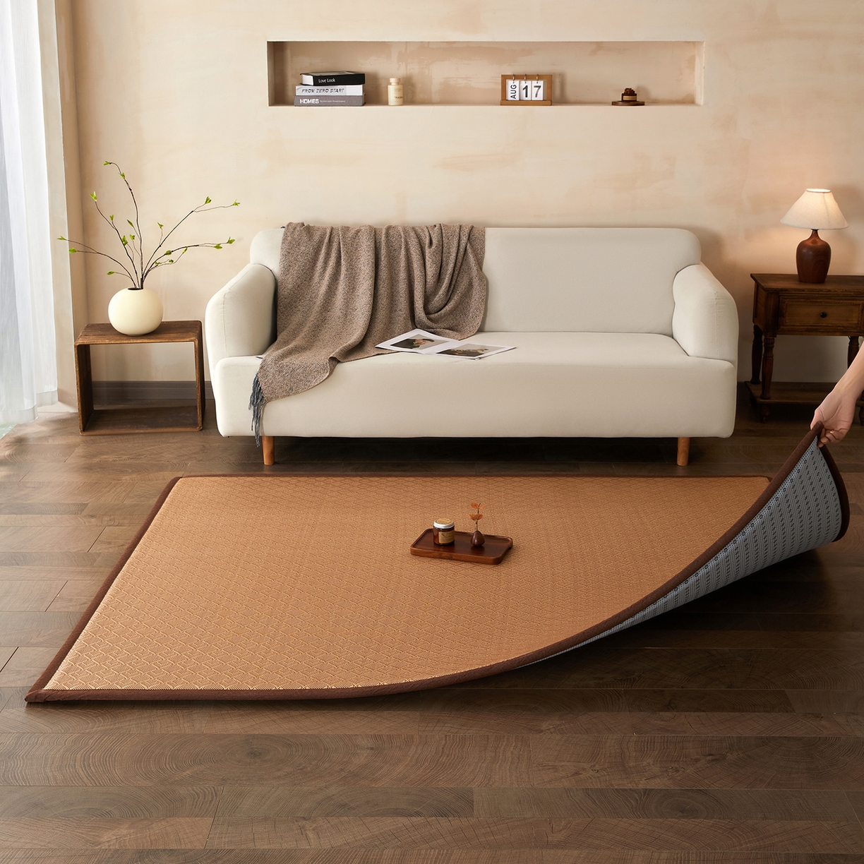 91家纺网 家纺一手货源 找家纺 航途席业 2026新款冰丝凉席地垫 三角冰藤