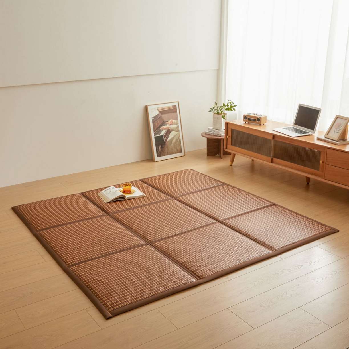 91家纺网 家纺一手货源 找家纺 航途席业 2026新款拼接格榻榻米地垫 古奢藤