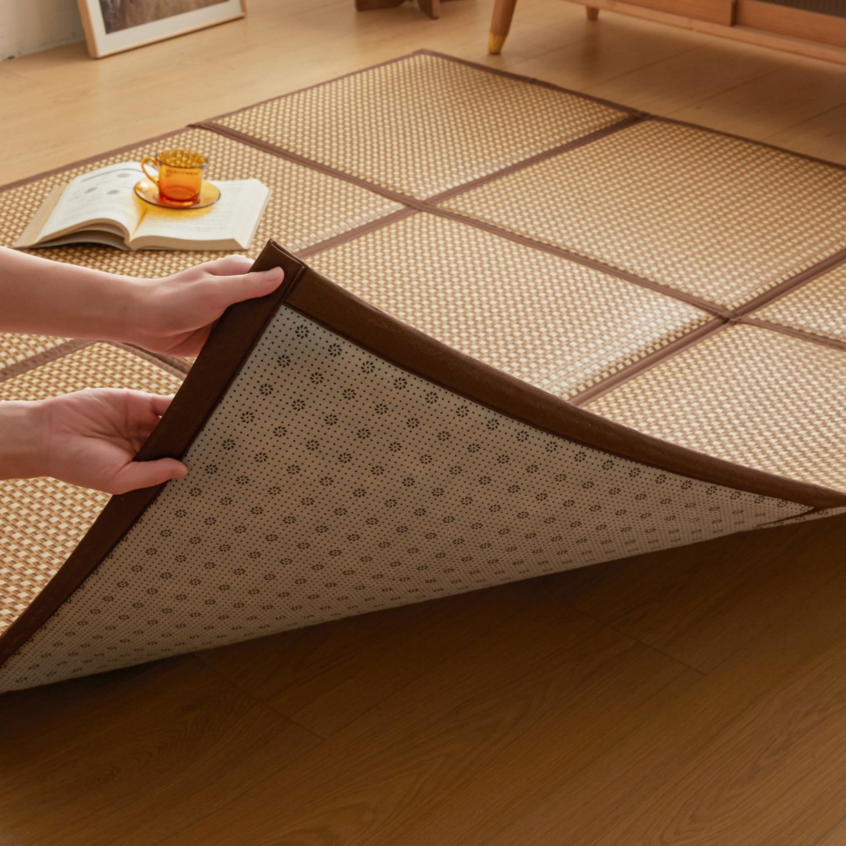 91家纺网 家纺一手货源 找家纺 航途席业 2026新款拼接格榻榻米地垫 白玉藤