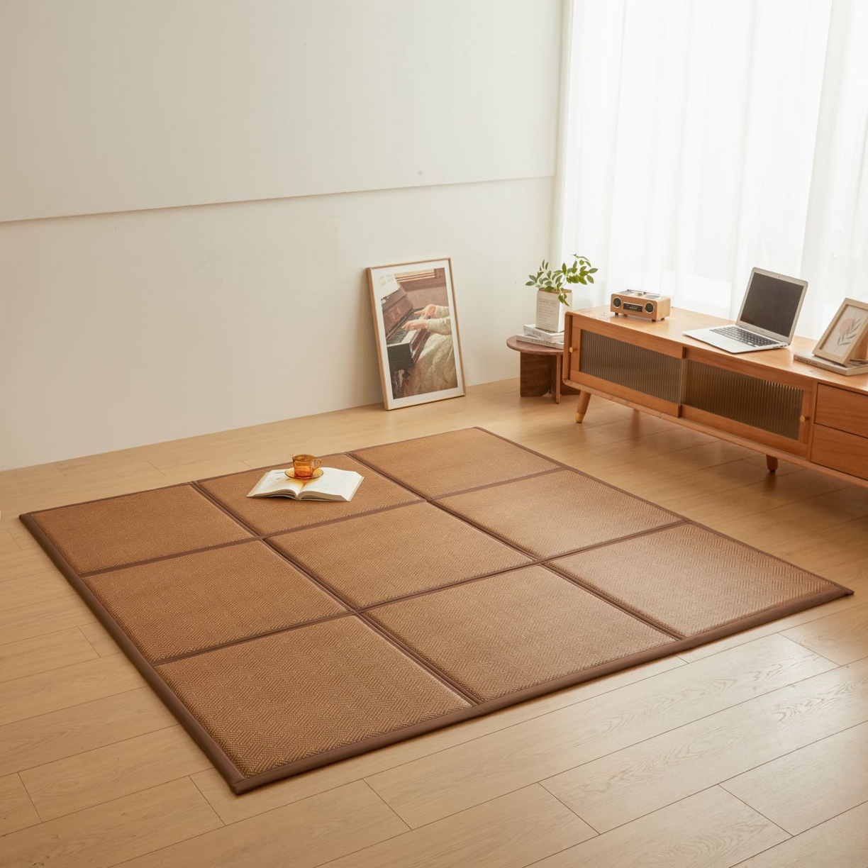 91家纺网 家纺一手货源 找家纺 航途席业 2026新款拼接格榻榻米地垫 饼干花