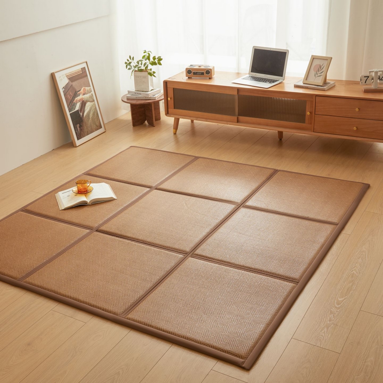 91家纺网 家纺一手货源 找家纺 航途席业 2026新款拼接格榻榻米地垫 饼干花