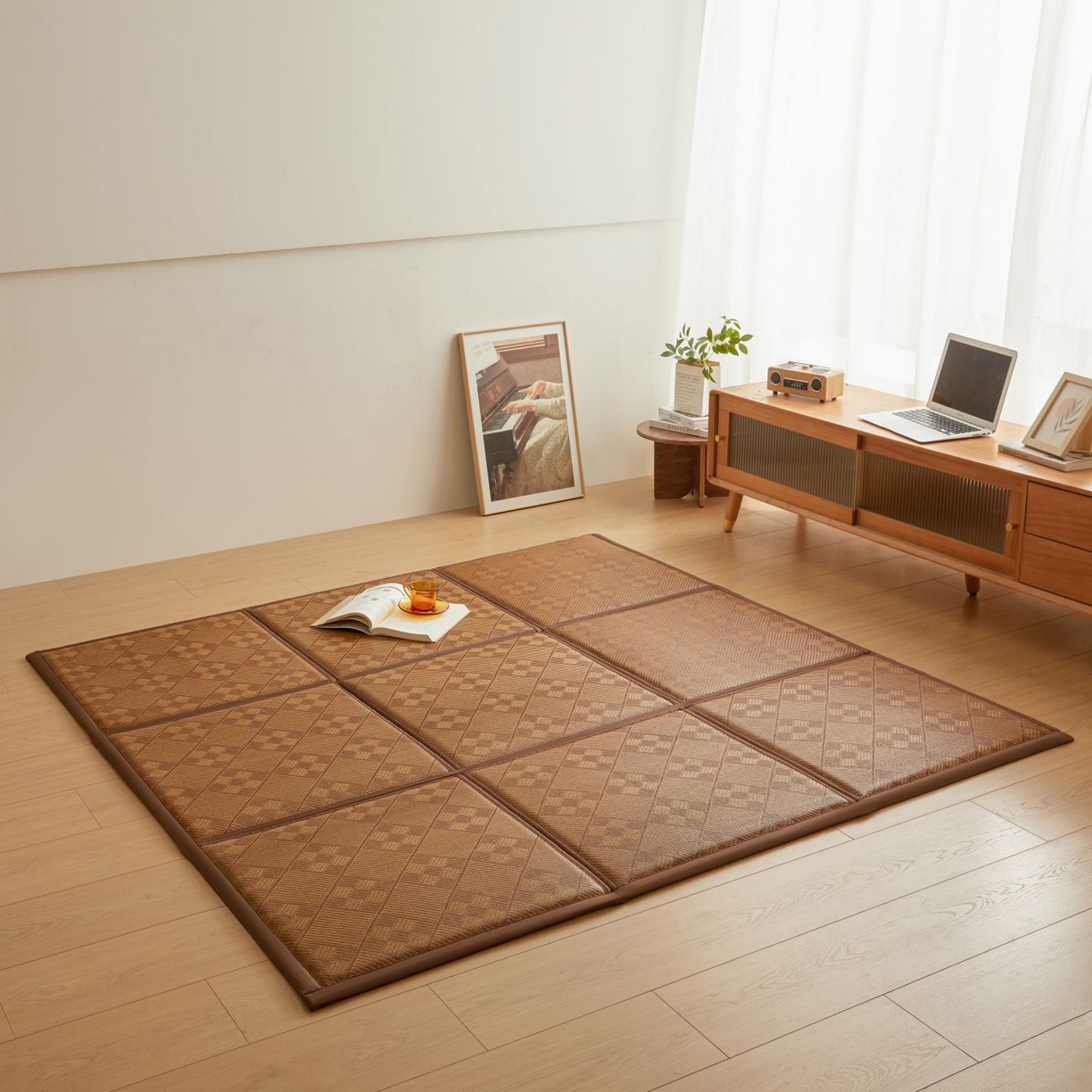 91家纺网 家纺一手货源 找家纺 航途席业 2026新款拼接格榻榻米地垫 九宫格