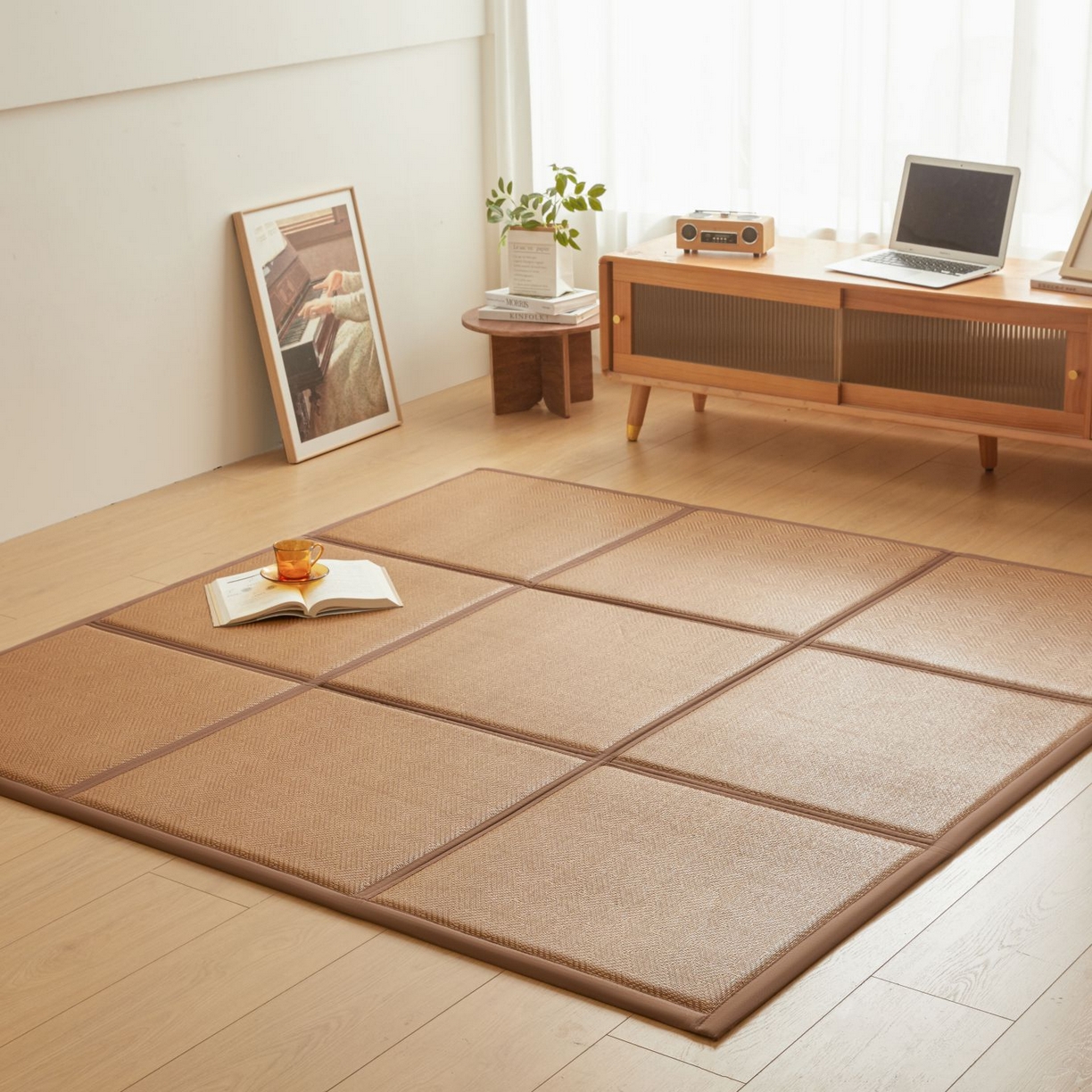 91家纺网 家纺一手货源 找家纺 航途席业 2026新款拼接格榻榻米地垫 饼干花