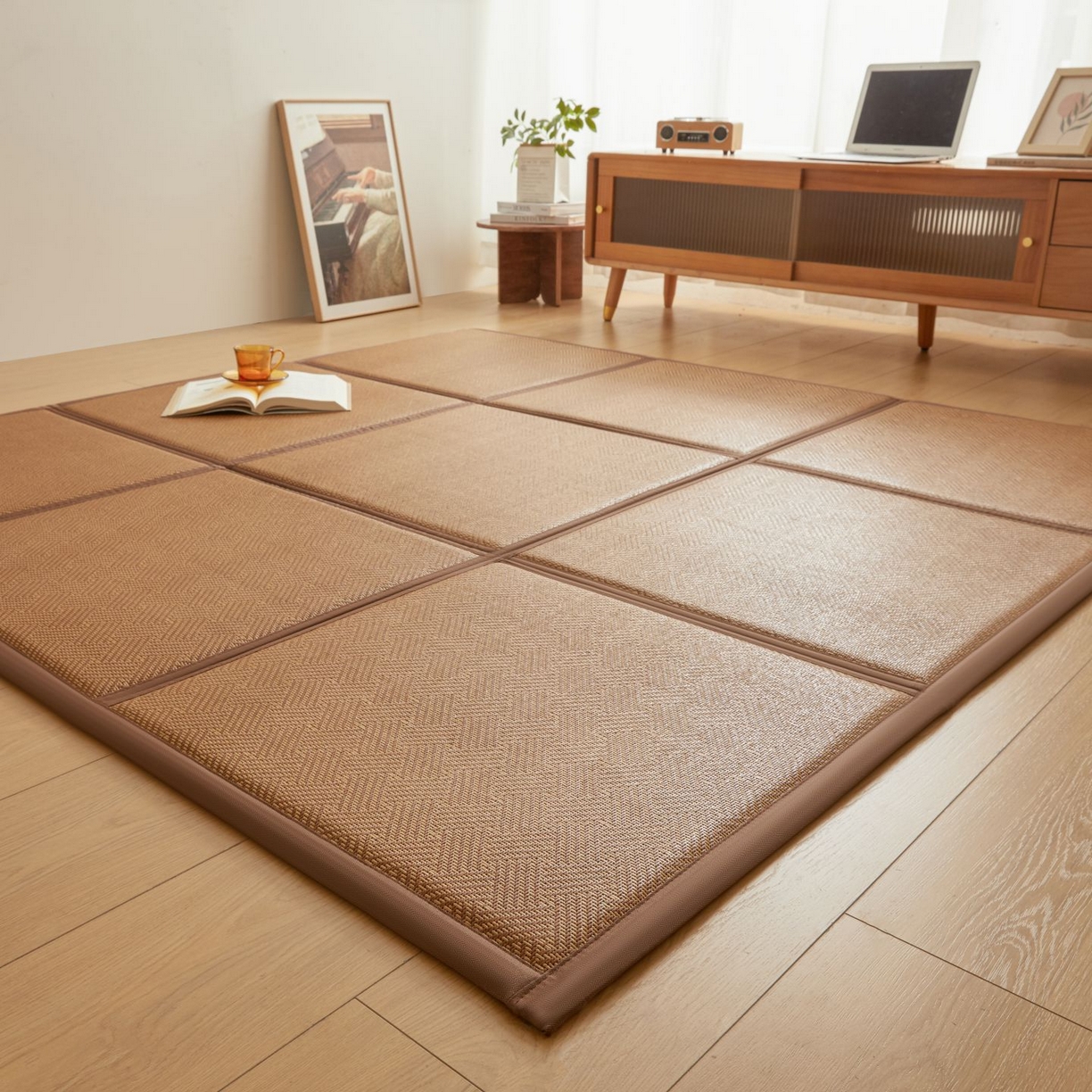 航途席业 2026新款拼接格榻榻米地垫 饼干花