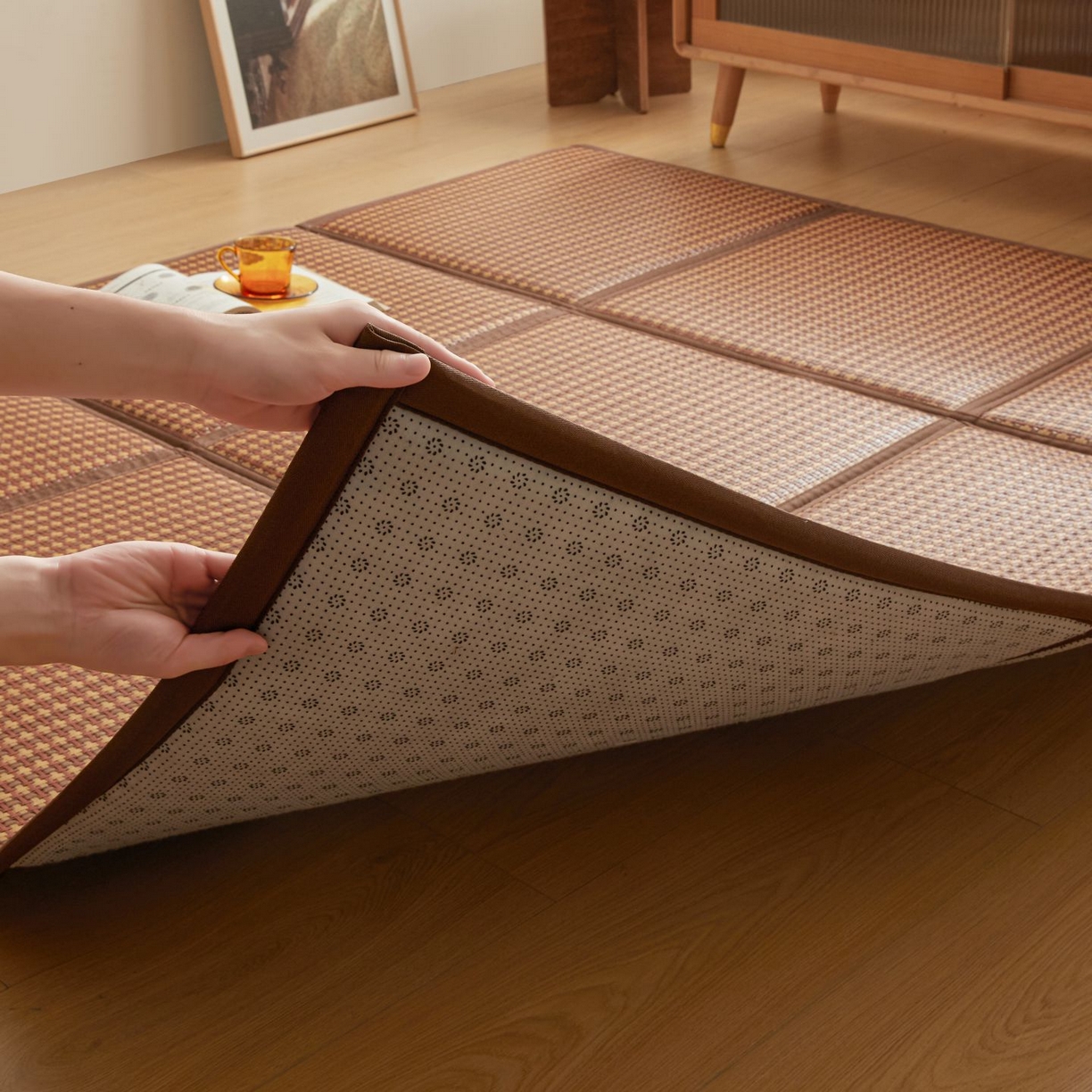 91家纺网 家纺一手货源 找家纺 航途席业 2026新款拼接格榻榻米地垫 古奢藤