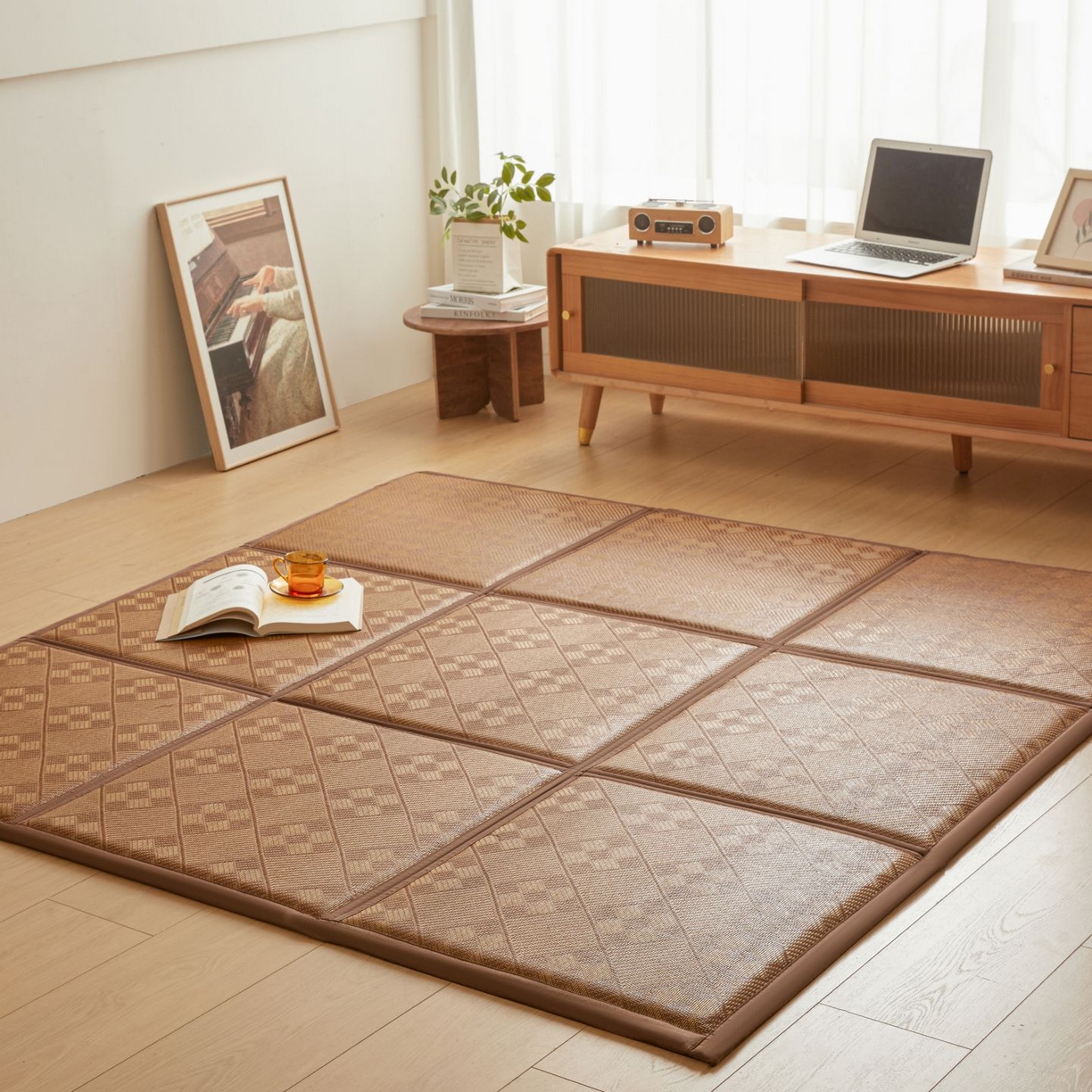 91家纺网 家纺一手货源 找家纺 航途席业 2026新款拼接格榻榻米地垫 九宫格