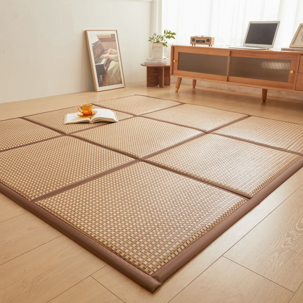 航途席业 2026新款拼接格榻榻米地垫 白玉藤