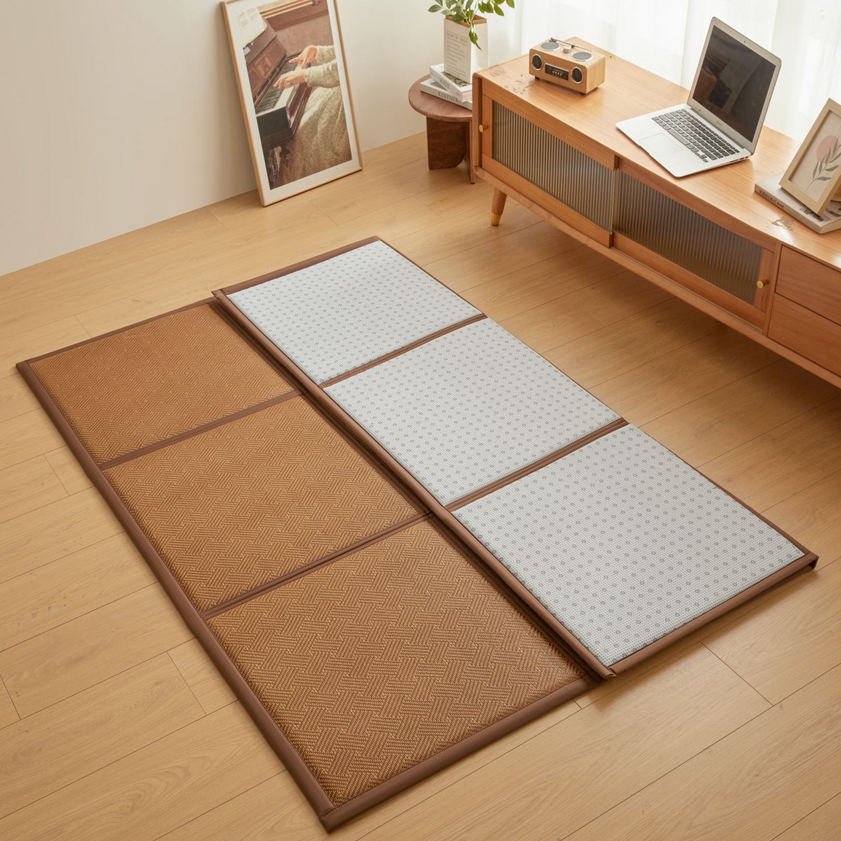 91家纺网 家纺一手货源 找家纺 航途席业 2026新款拼接格榻榻米地垫 饼干花