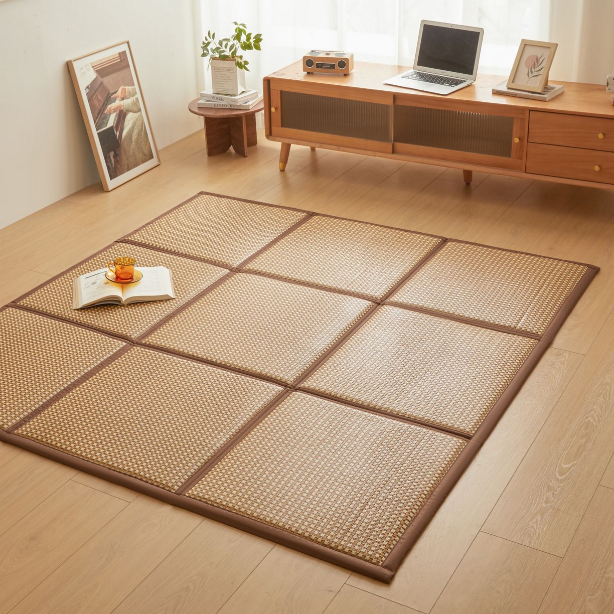 91家纺网 家纺一手货源 找家纺 航途席业 2026新款拼接格榻榻米地垫 白玉藤