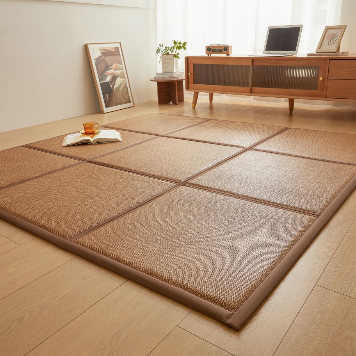 91家纺网 家纺一手货源 找家纺 航途席业 2026新款拼接格榻榻米地垫 饼干花