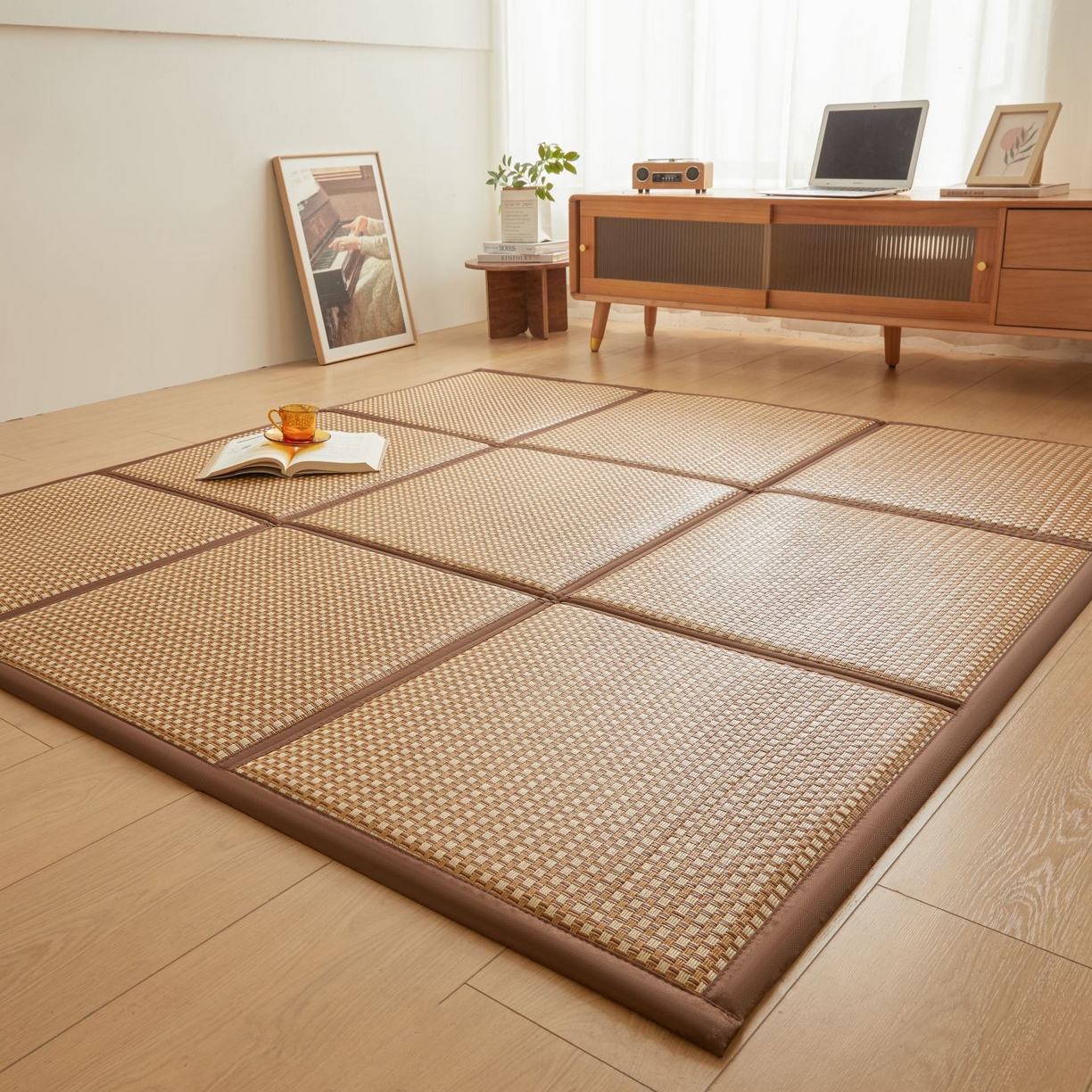 91家纺网 家纺一手货源 找家纺 航途席业 2026新款拼接格榻榻米地垫 白玉藤