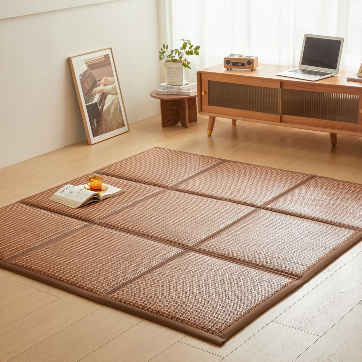 91家纺网 家纺一手货源 找家纺 航途席业 2026新款拼接格榻榻米地垫 古奢藤