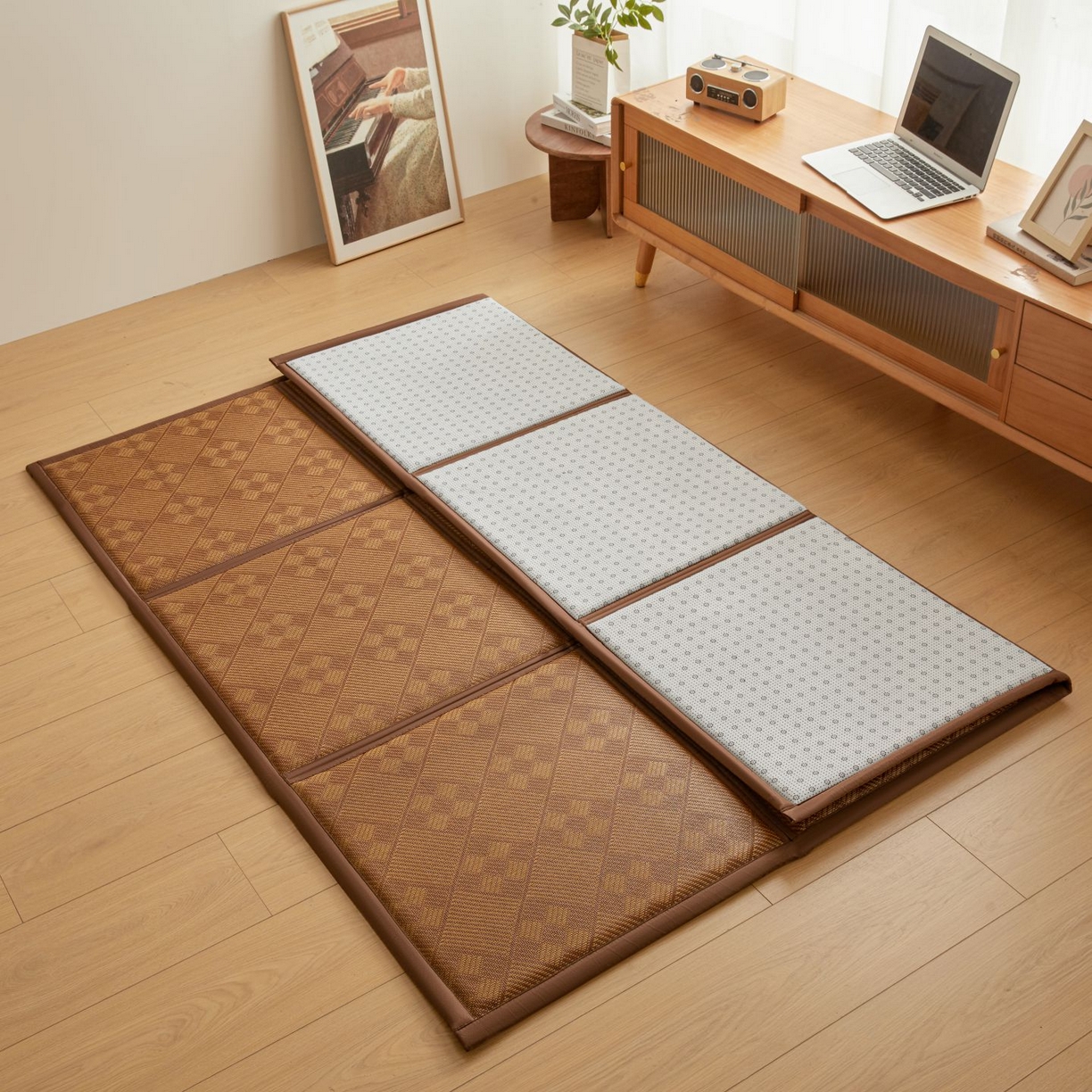 91家纺网 家纺一手货源 找家纺 航途席业 2026新款拼接格榻榻米地垫 九宫格