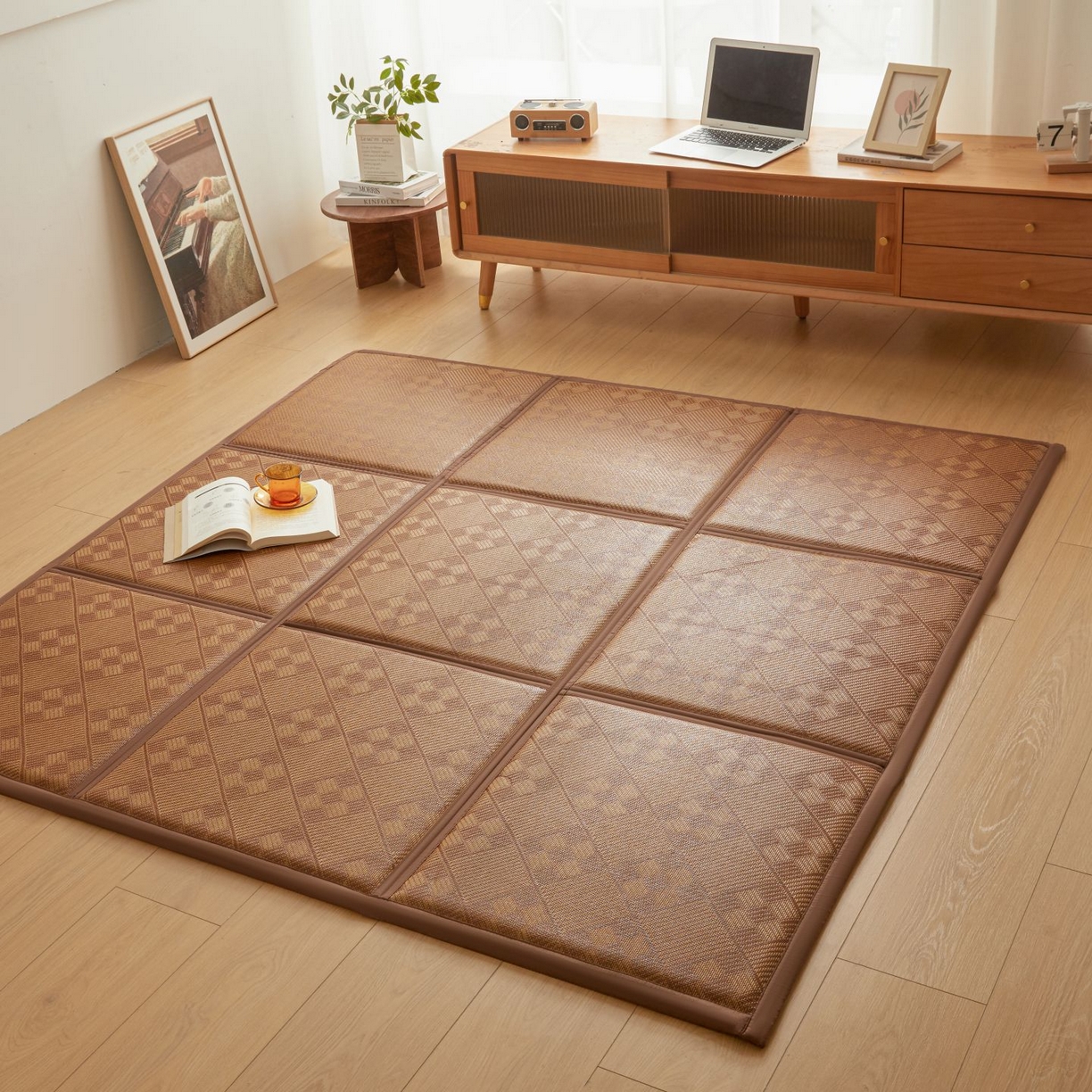 91家纺网 家纺一手货源 找家纺 航途席业 2026新款拼接格榻榻米地垫 九宫格