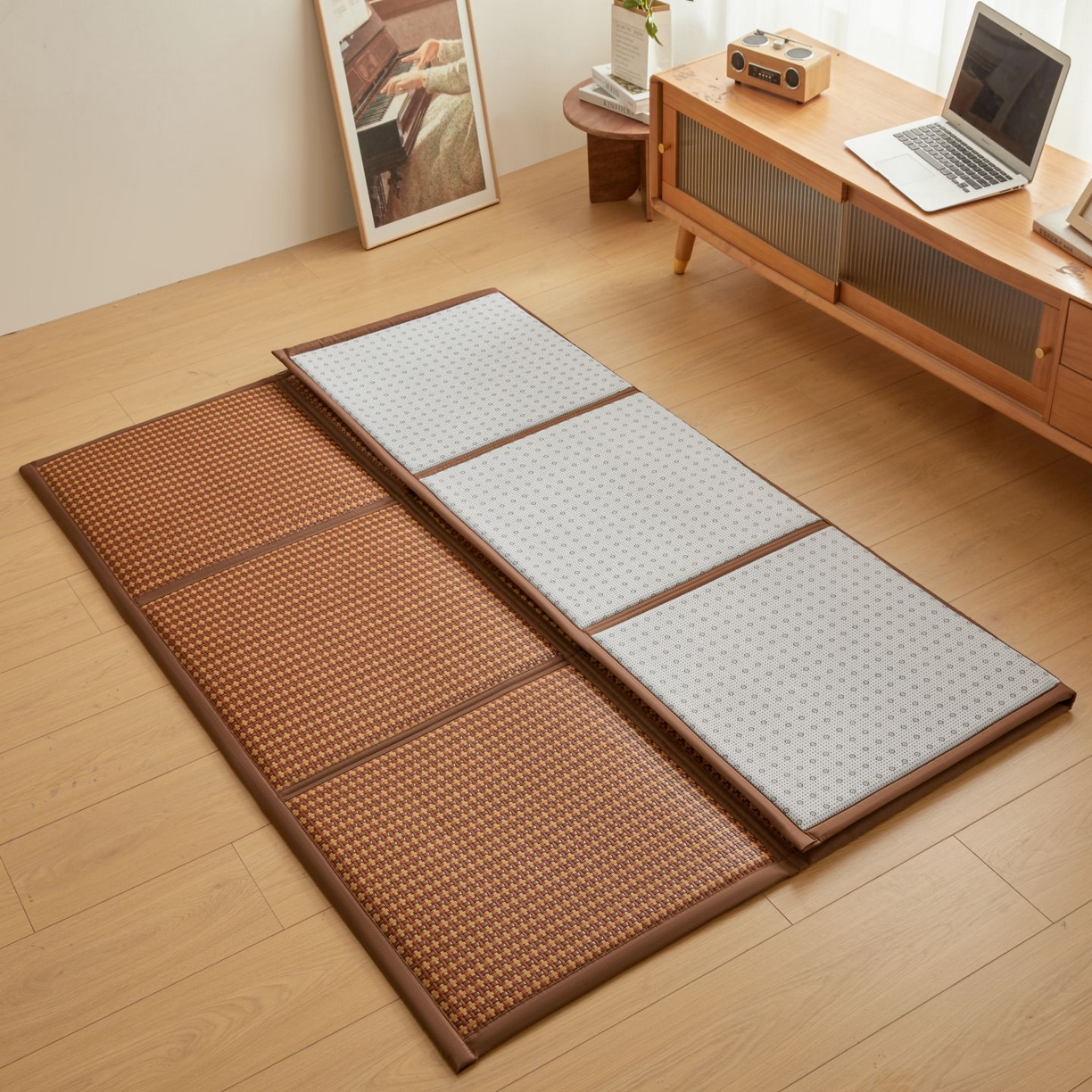 91家纺网 家纺一手货源 找家纺 航途席业 2026新款拼接格榻榻米地垫 古奢藤