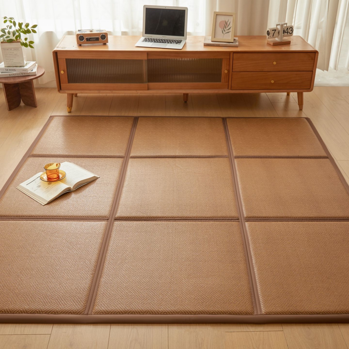 91家纺网 家纺一手货源 找家纺 航途席业 2026新款拼接格榻榻米地垫 饼干花