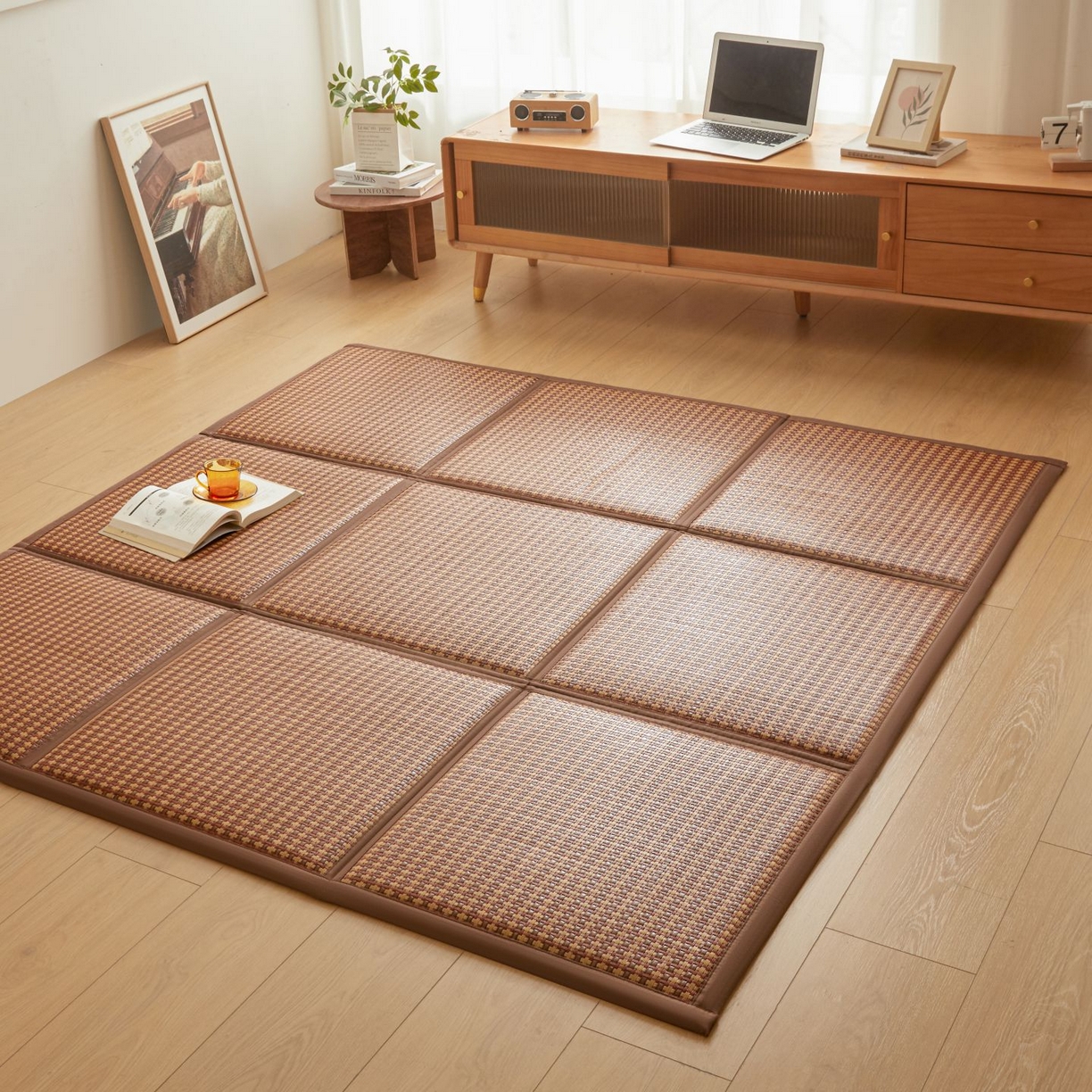 91家纺网 家纺一手货源 找家纺 航途席业 2026新款拼接格榻榻米地垫 古奢藤