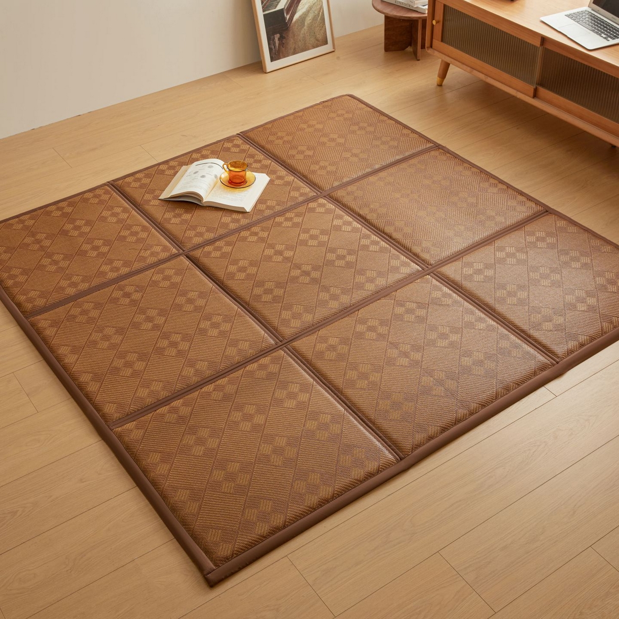 91家纺网 家纺一手货源 找家纺 航途席业 2026新款拼接格榻榻米地垫 九宫格