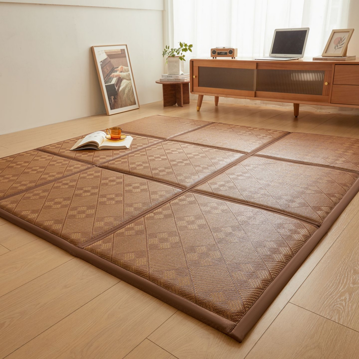 91家纺网 家纺一手货源 找家纺 航途席业 2026新款拼接格榻榻米地垫 九宫格