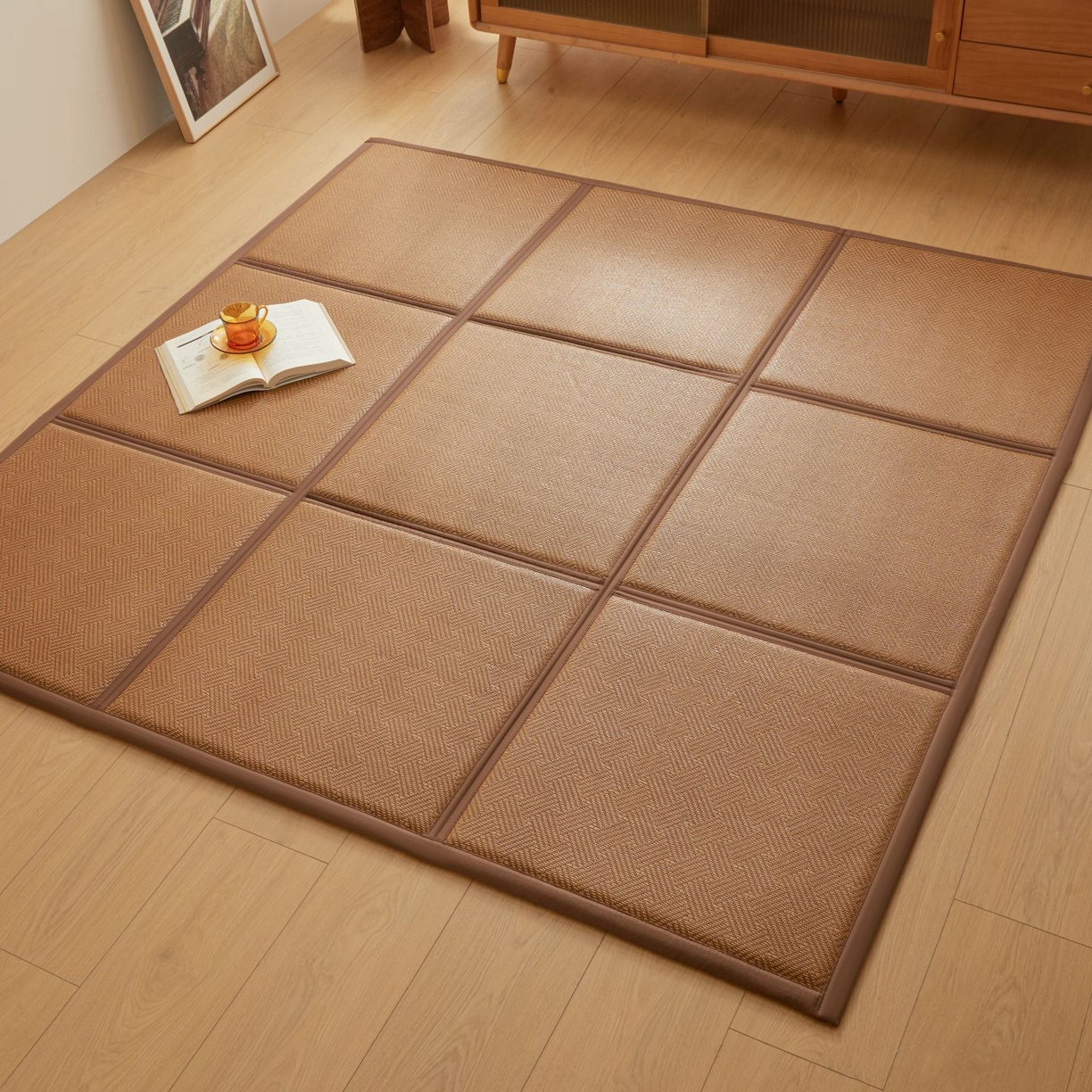 91家纺网 家纺一手货源 找家纺 航途席业 2026新款拼接格榻榻米地垫 饼干花