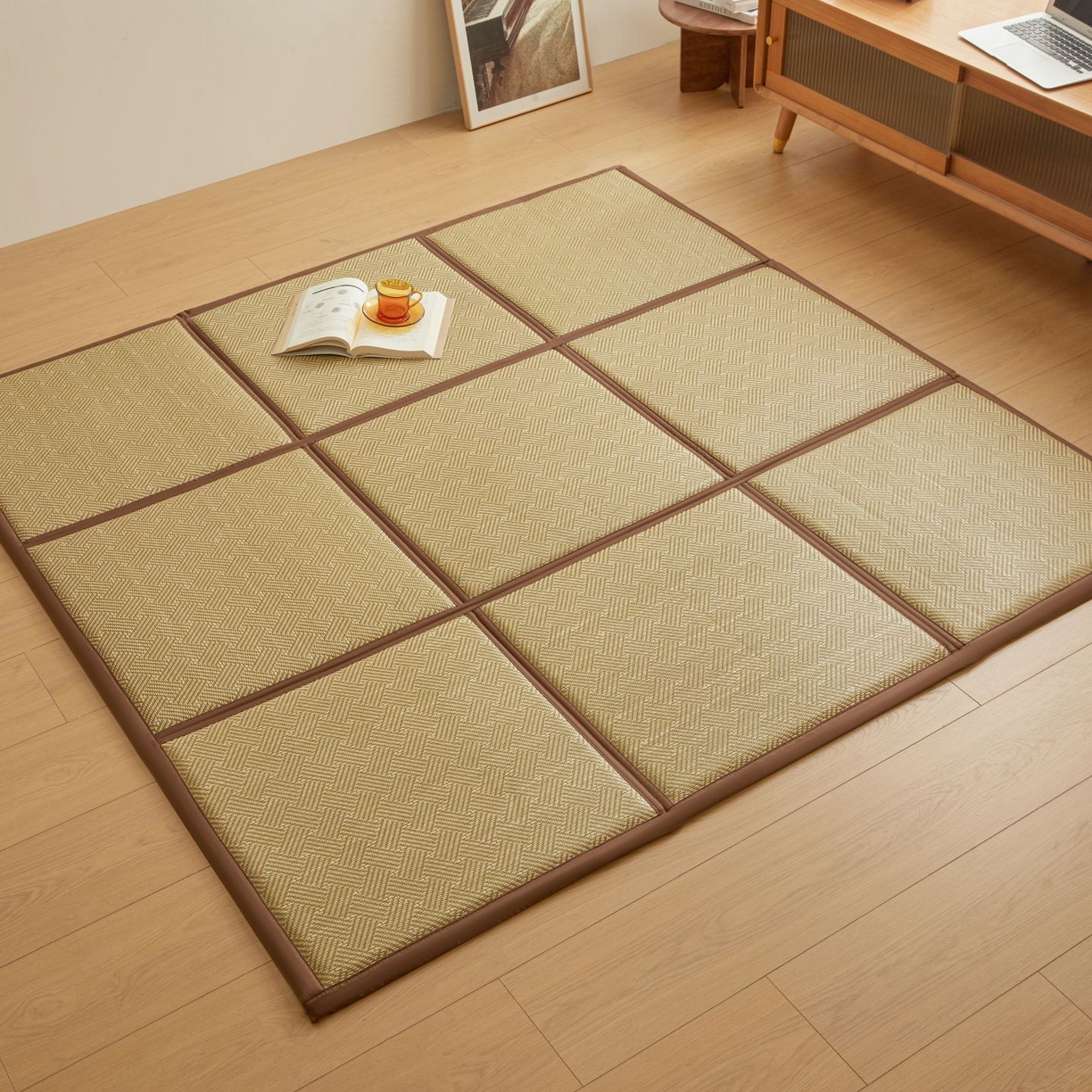 91家纺网 家纺一手货源 找家纺 航途席业 2026新款拼接格榻榻米地垫 绿饼干