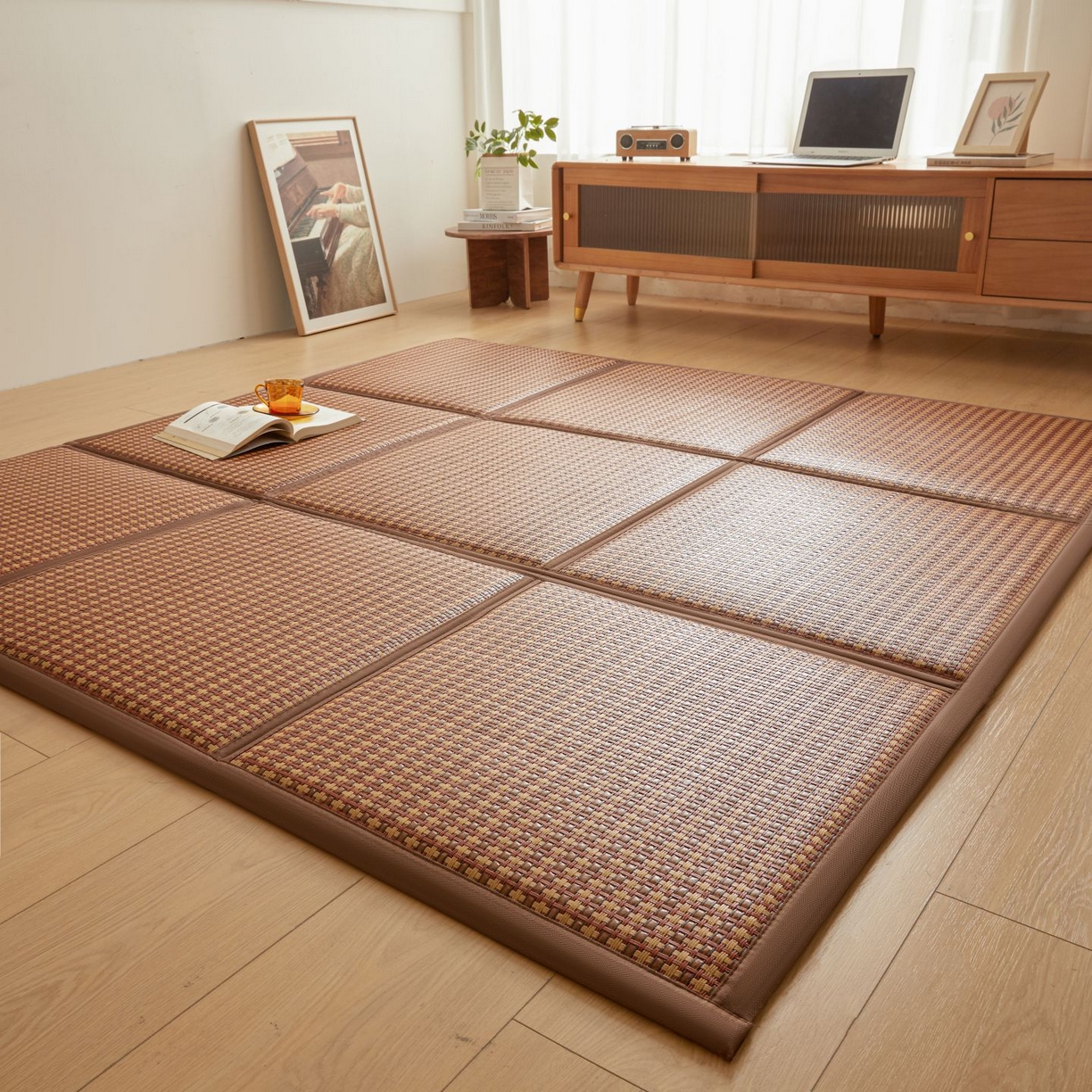 91家纺网 家纺一手货源 找家纺 航途席业 2026新款拼接格榻榻米地垫 古奢藤