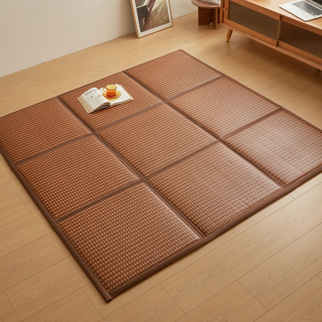 91家纺网 家纺一手货源 找家纺 航途席业 2026新款拼接格榻榻米地垫 古奢藤