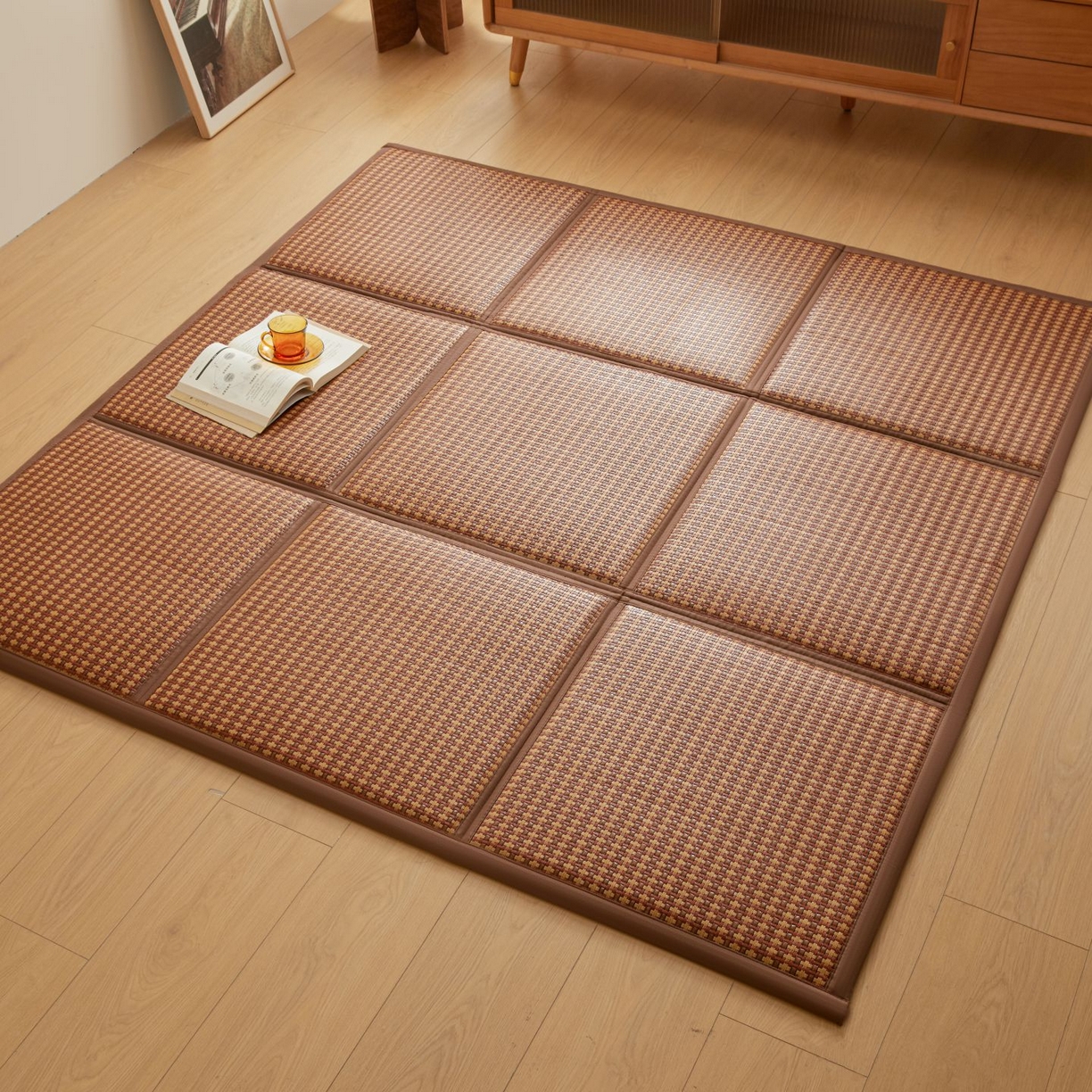 91家纺网 家纺一手货源 找家纺 航途席业 2026新款拼接格榻榻米地垫 古奢藤