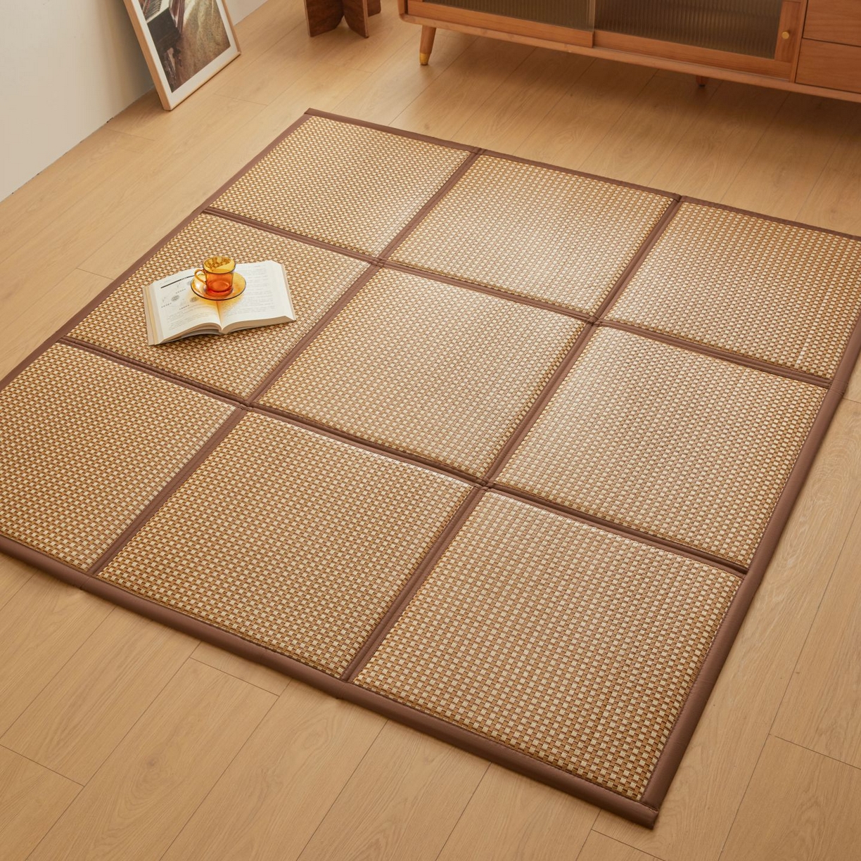 91家纺网 家纺一手货源 找家纺 航途席业 2026新款拼接格榻榻米地垫 白玉藤